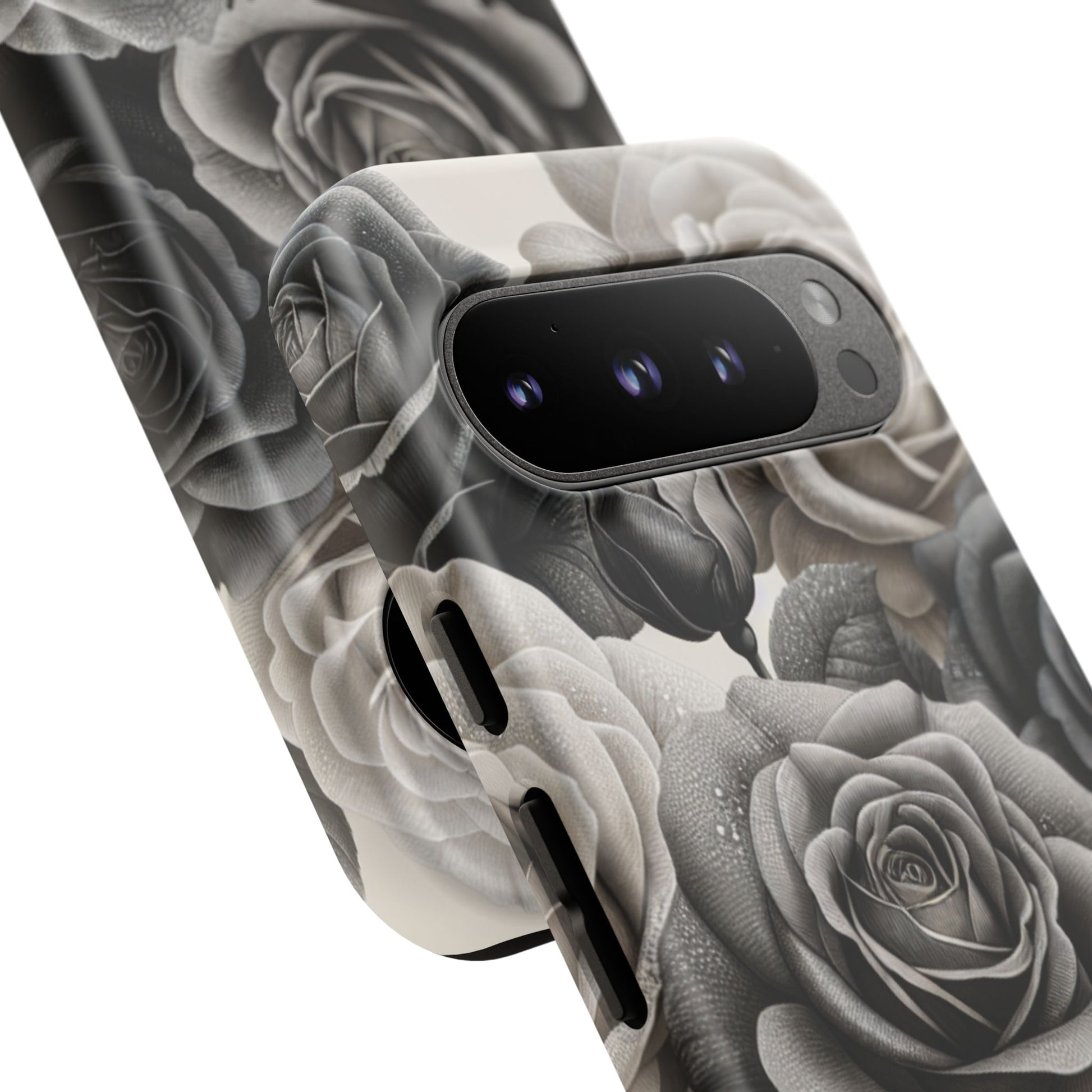 Elegant Floral Phone Case | Tough Cases with Black and White Roses | Stylish Gift for Her, Google Pixel Case, Vintage Design