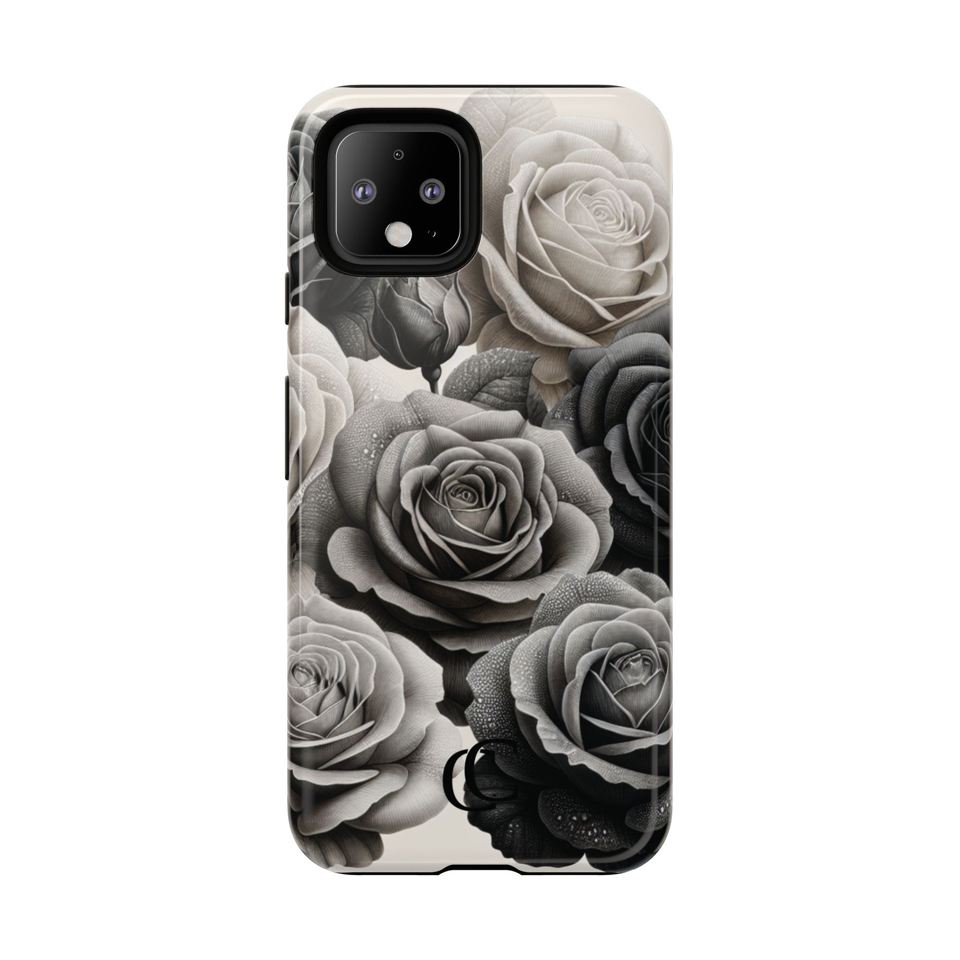 Elegant Floral Phone Case | Tough Cases with Black and White Roses | Stylish Gift for Her, Google Pixel Case, Vintage Design