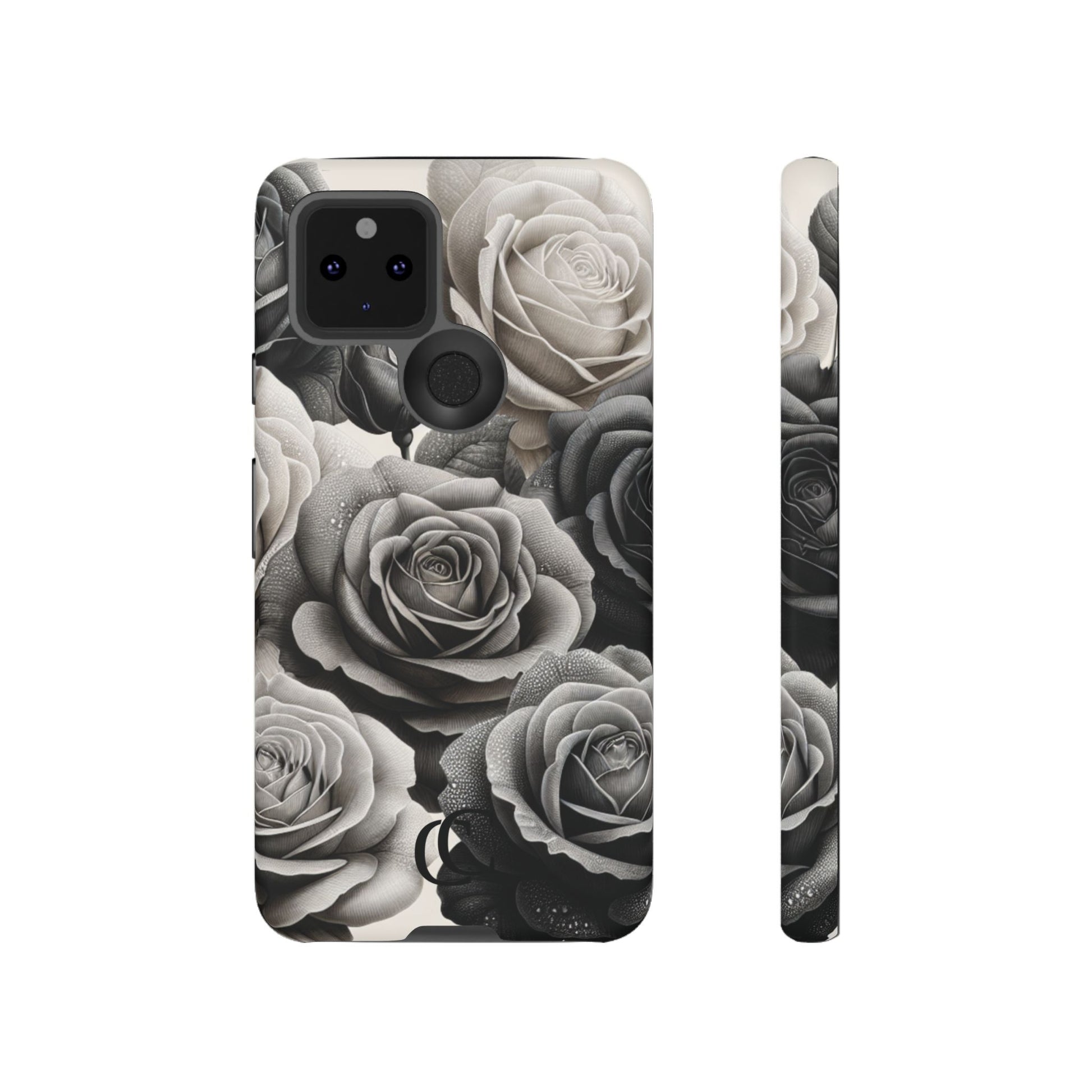 Elegant Floral Phone Case | Tough Cases with Black and White Roses | Stylish Gift for Her, Google Pixel Case, Vintage Design
