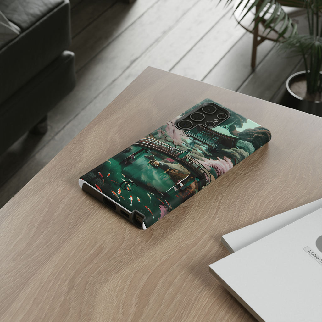 Nature-Inspired Phone Case, Aesthetic Phone Cover, Floral Case, Koi Pond Design, Gift for Nature Lovers