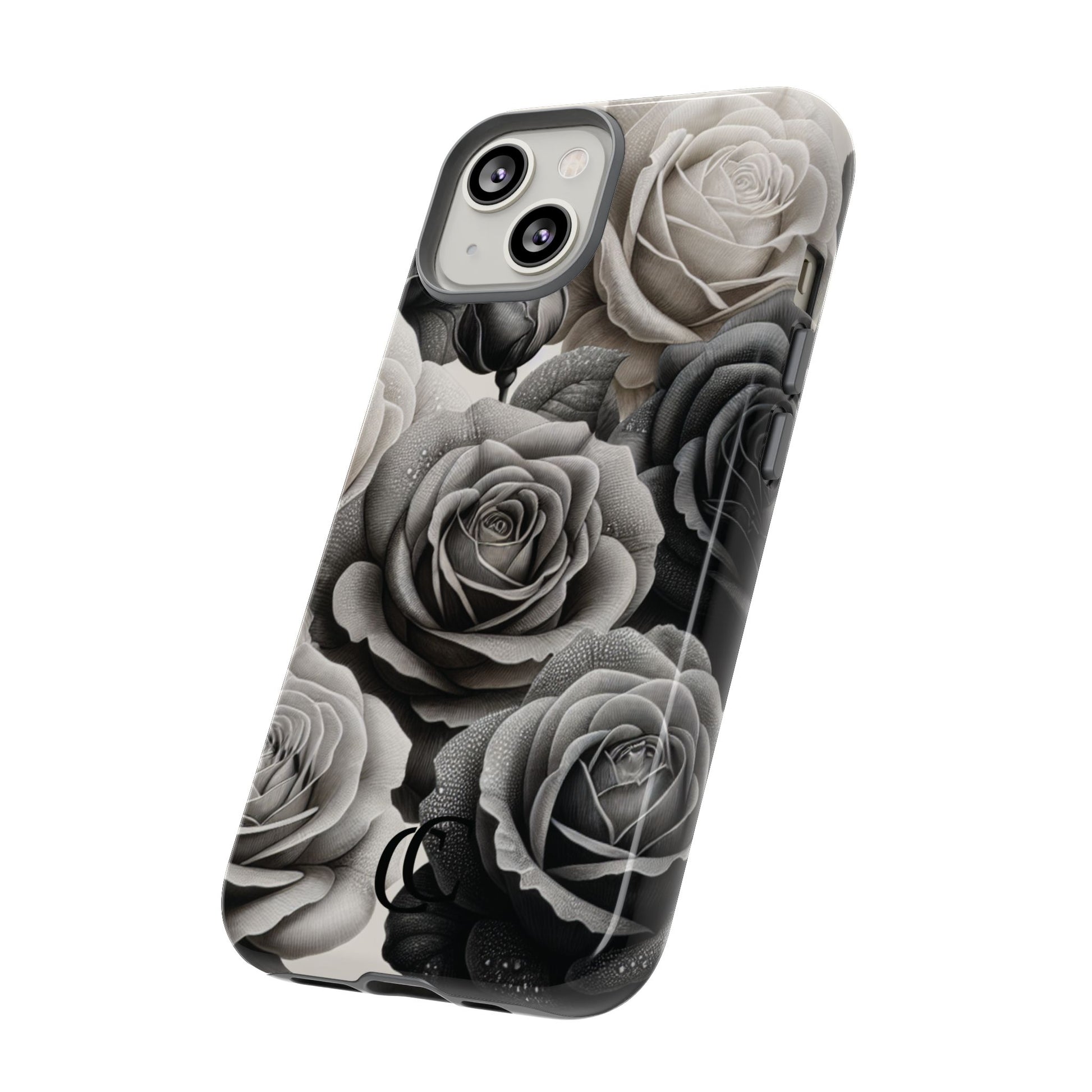 Elegant Floral Phone Case | Tough Cases with Black and White Roses | Stylish Gift for Her, iPhone Cover, Vintage Design