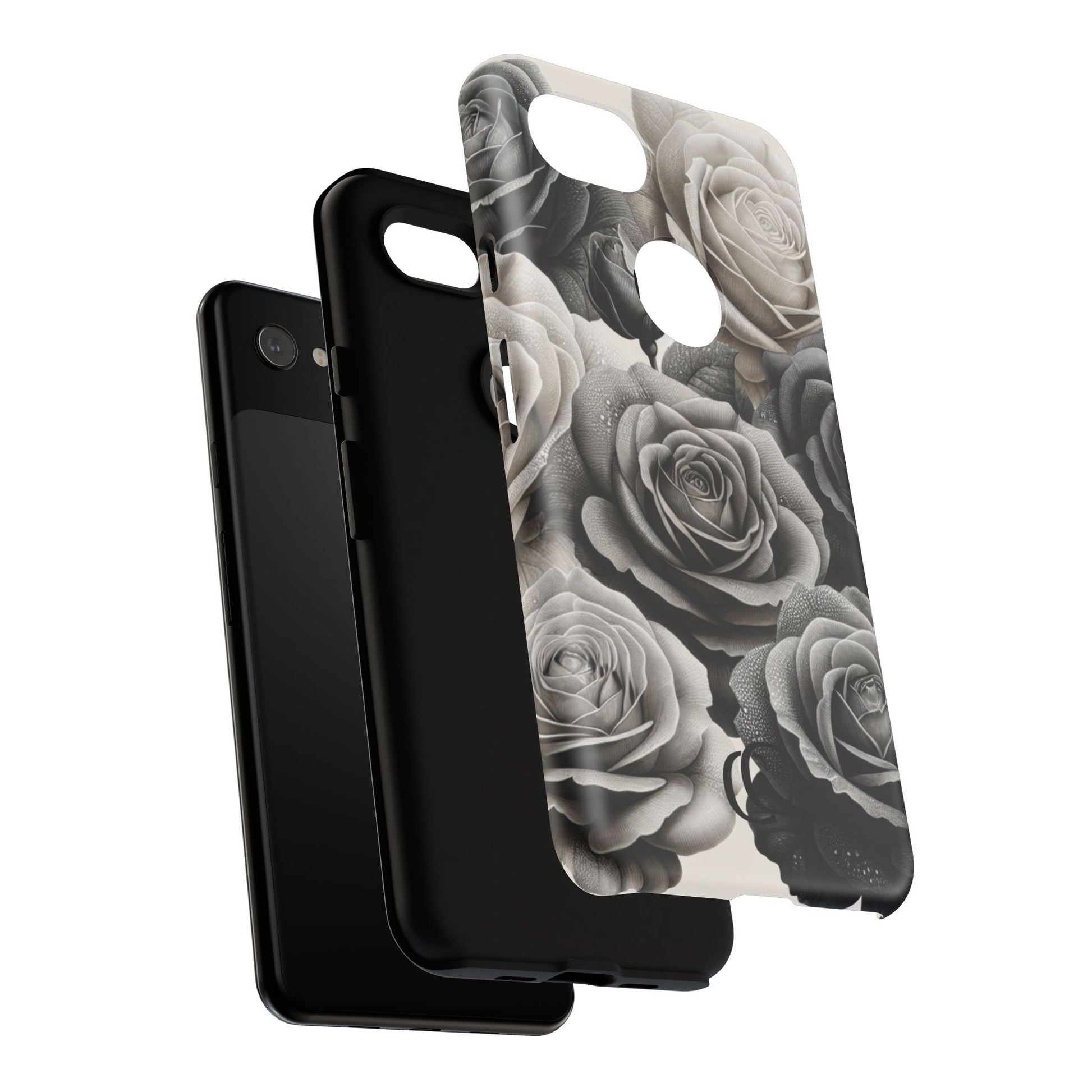 Elegant Floral Phone Case | Tough Cases with Black and White Roses | Stylish Gift for Her, Google Pixel Case, Vintage Design