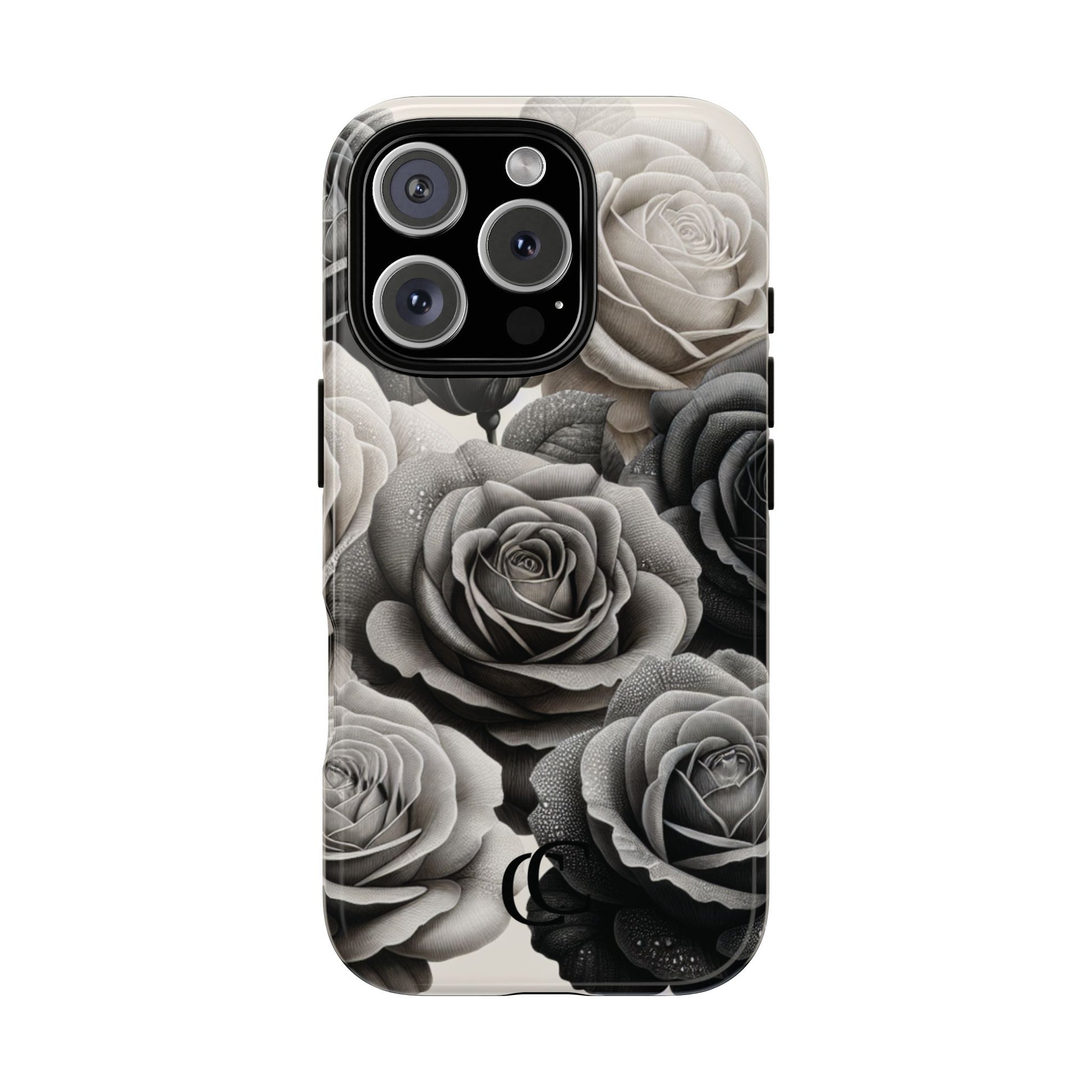Elegant Floral Phone Case | Tough Cases with Black and White Roses | Stylish Gift for Her, iPhone Cover, Vintage Design
