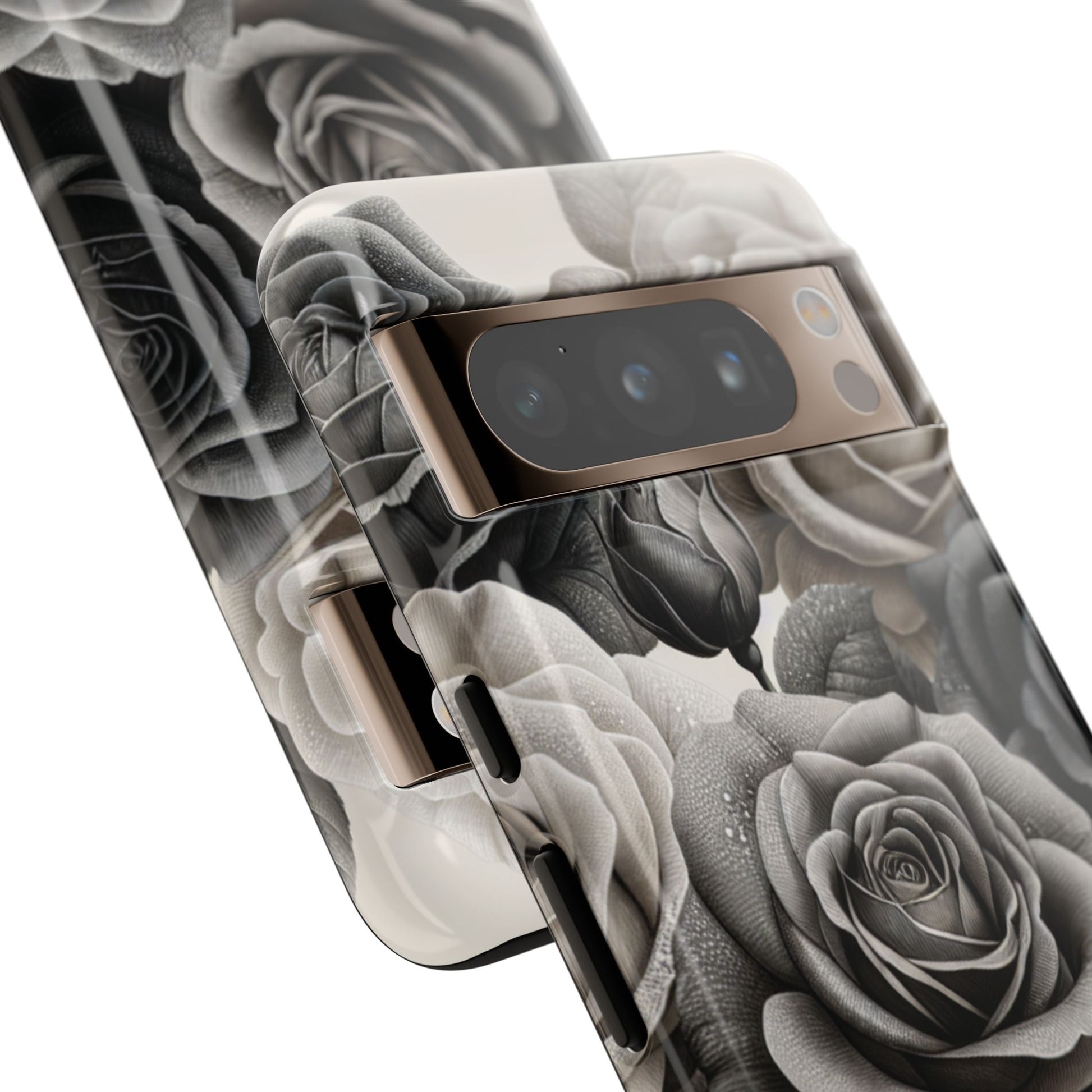 Elegant Floral Phone Case | Tough Cases with Black and White Roses | Stylish Gift for Her, Google Pixel Case, Vintage Design