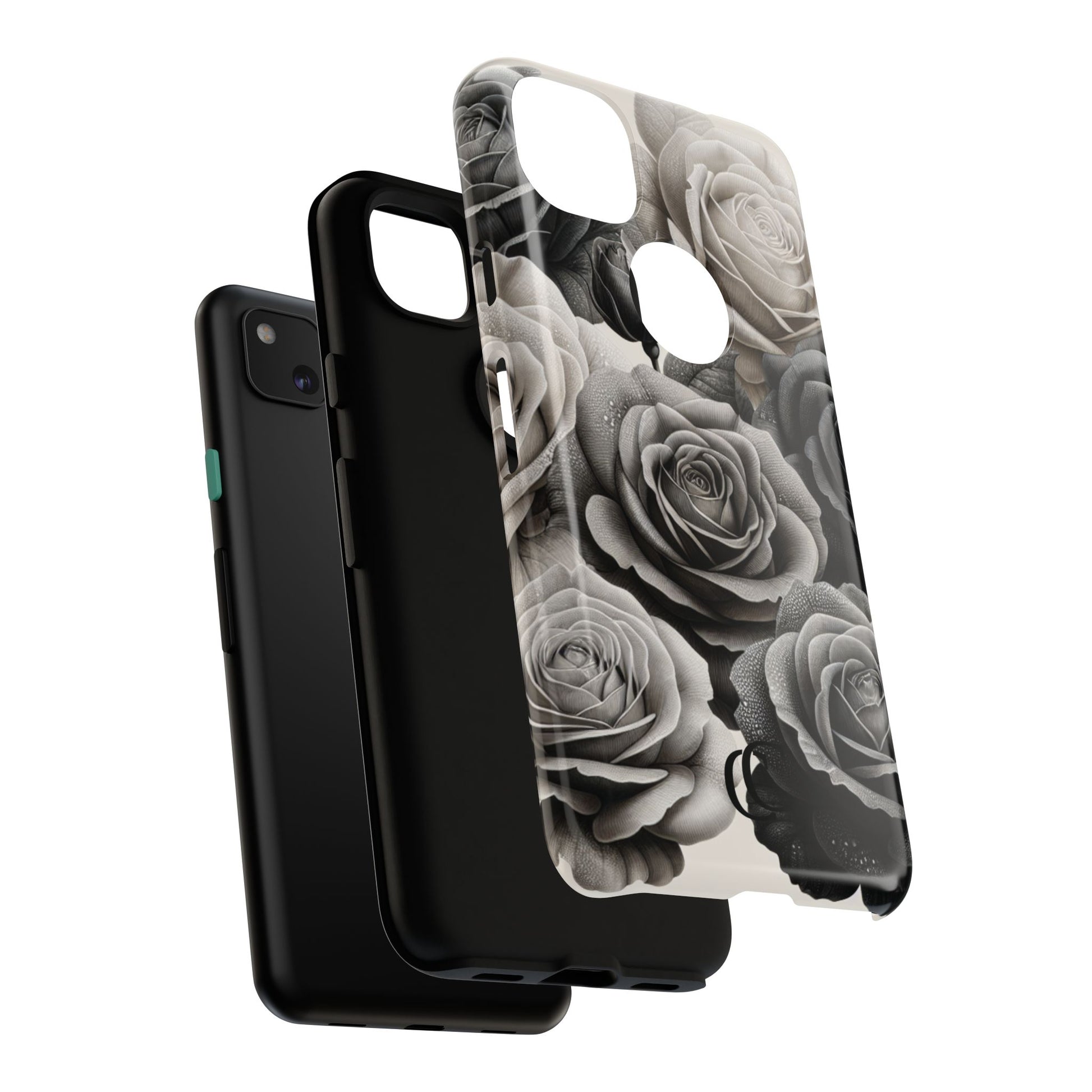 Elegant Floral Phone Case | Tough Cases with Black and White Roses | Stylish Gift for Her, Google Pixel Case, Vintage Design