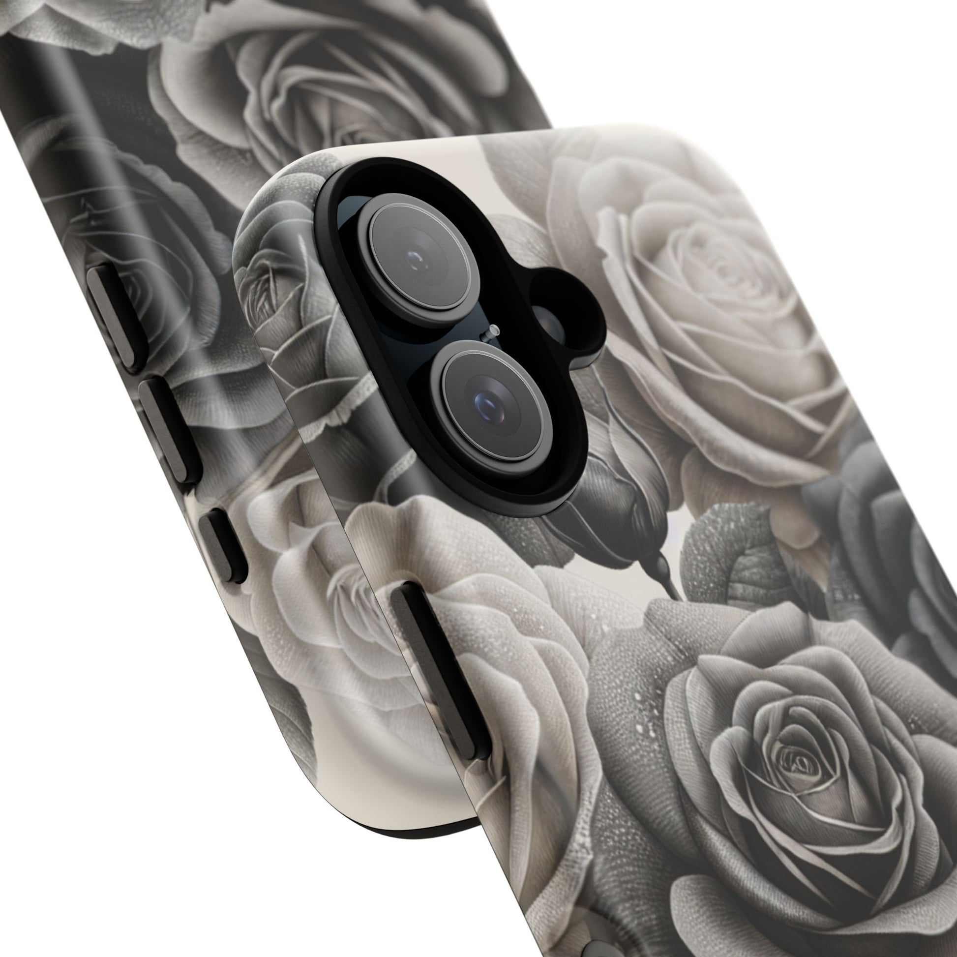 Elegant Floral Phone Case | Tough Cases with Black and White Roses | Stylish Gift for Her, iPhone Cover, Vintage Design
