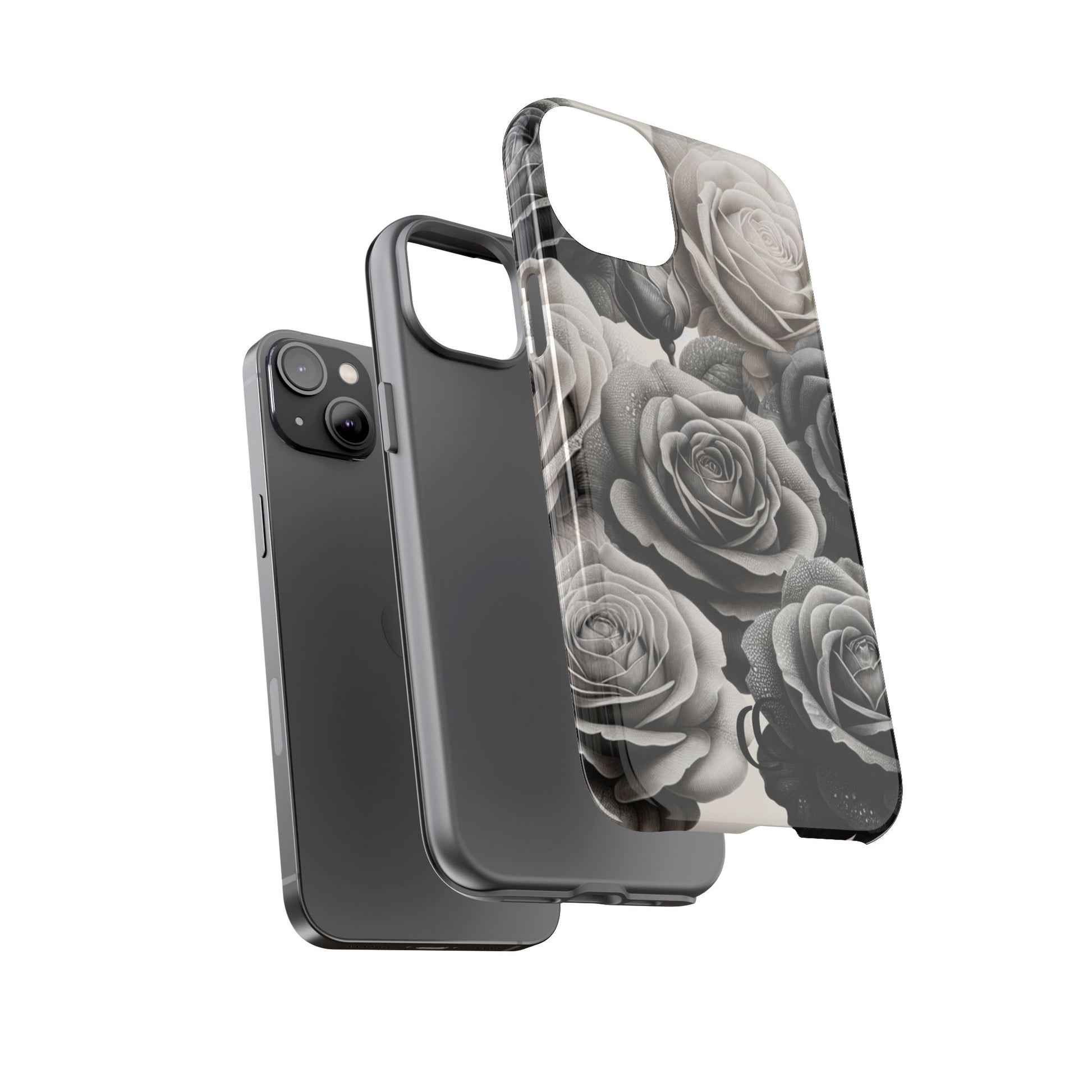 Elegant Floral Phone Case | Tough Cases with Black and White Roses | Stylish Gift for Her, iPhone Cover, Vintage Design
