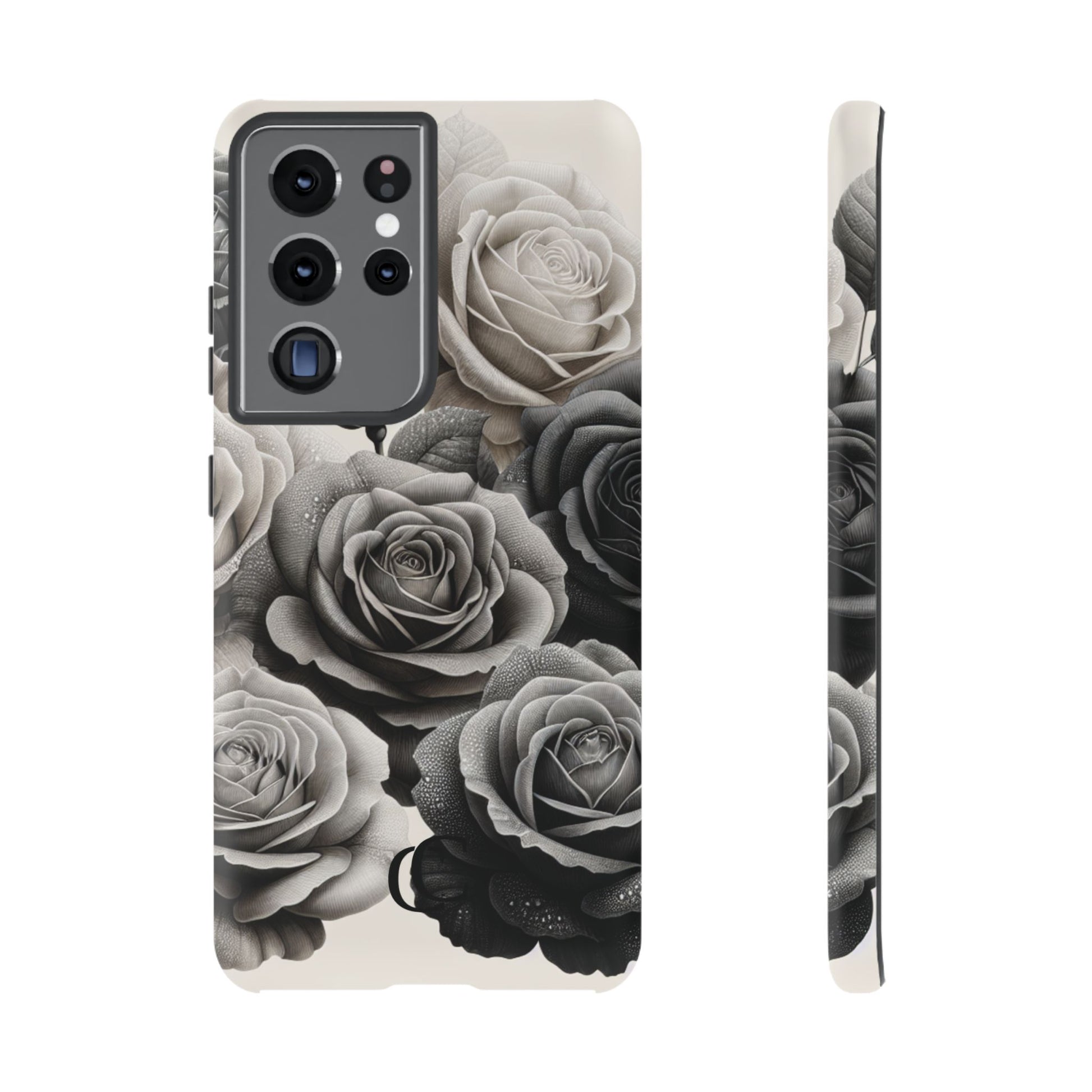 Elegant Floral Phone Case | Tough Cases with Black and White Roses | Stylish Gift for Her, Samsung Case, Vintage Design