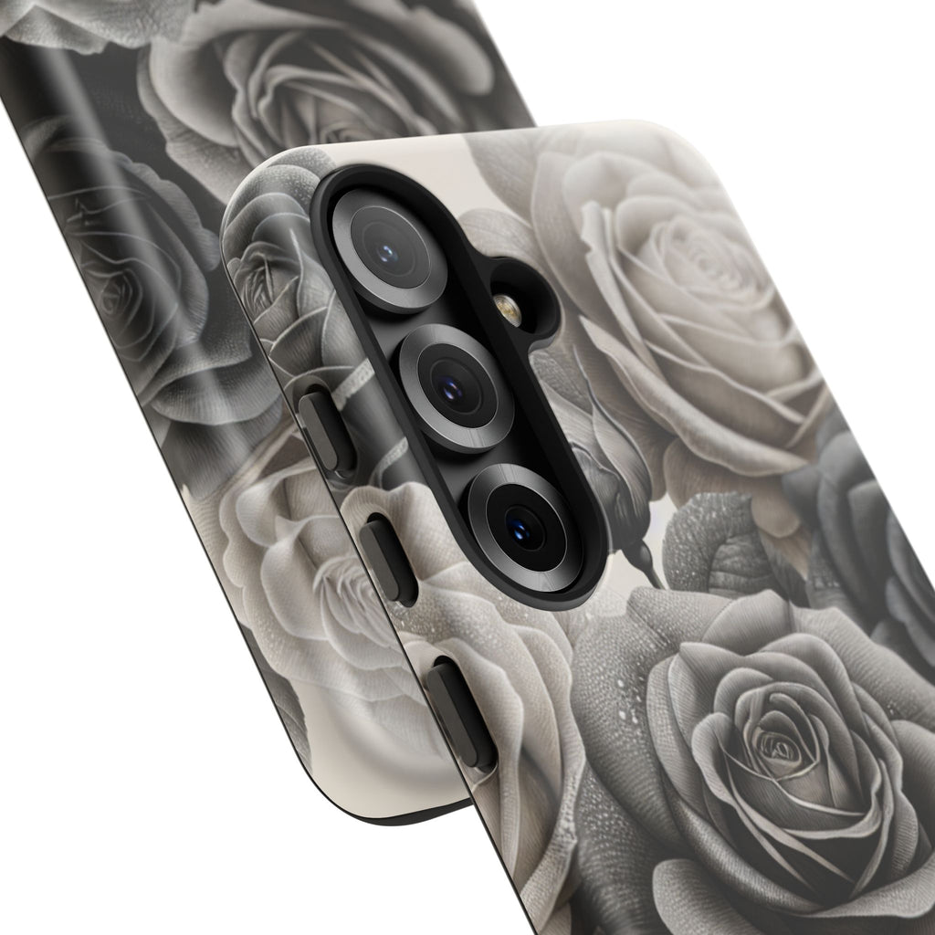 Elegant Floral Phone Case | Tough Cases with Black and White Roses | Stylish Gift for Her, Samsung Case, Vintage Design