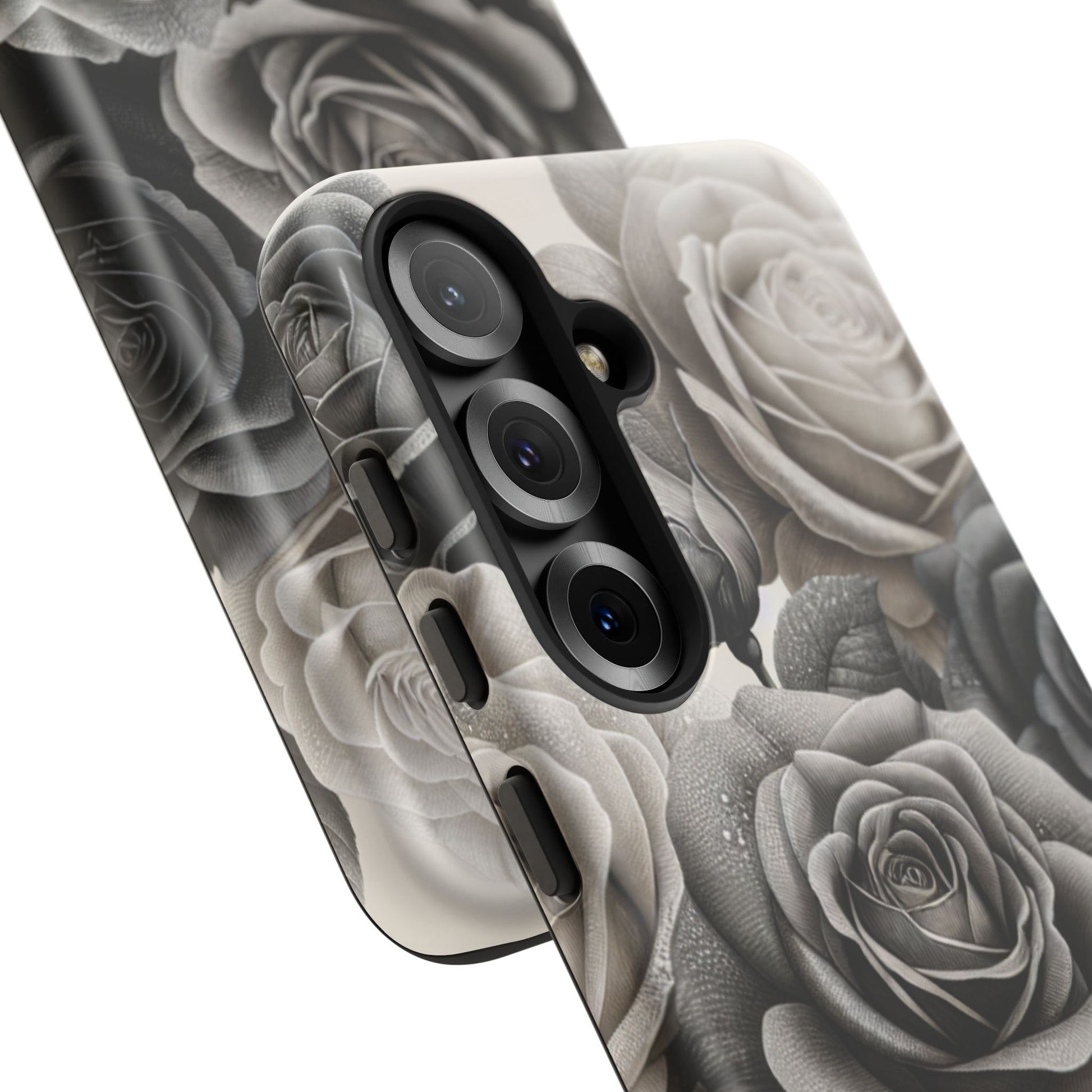 Elegant Floral Phone Case | Tough Cases with Black and White Roses | Stylish Gift for Her, Samsung Case, Vintage Design