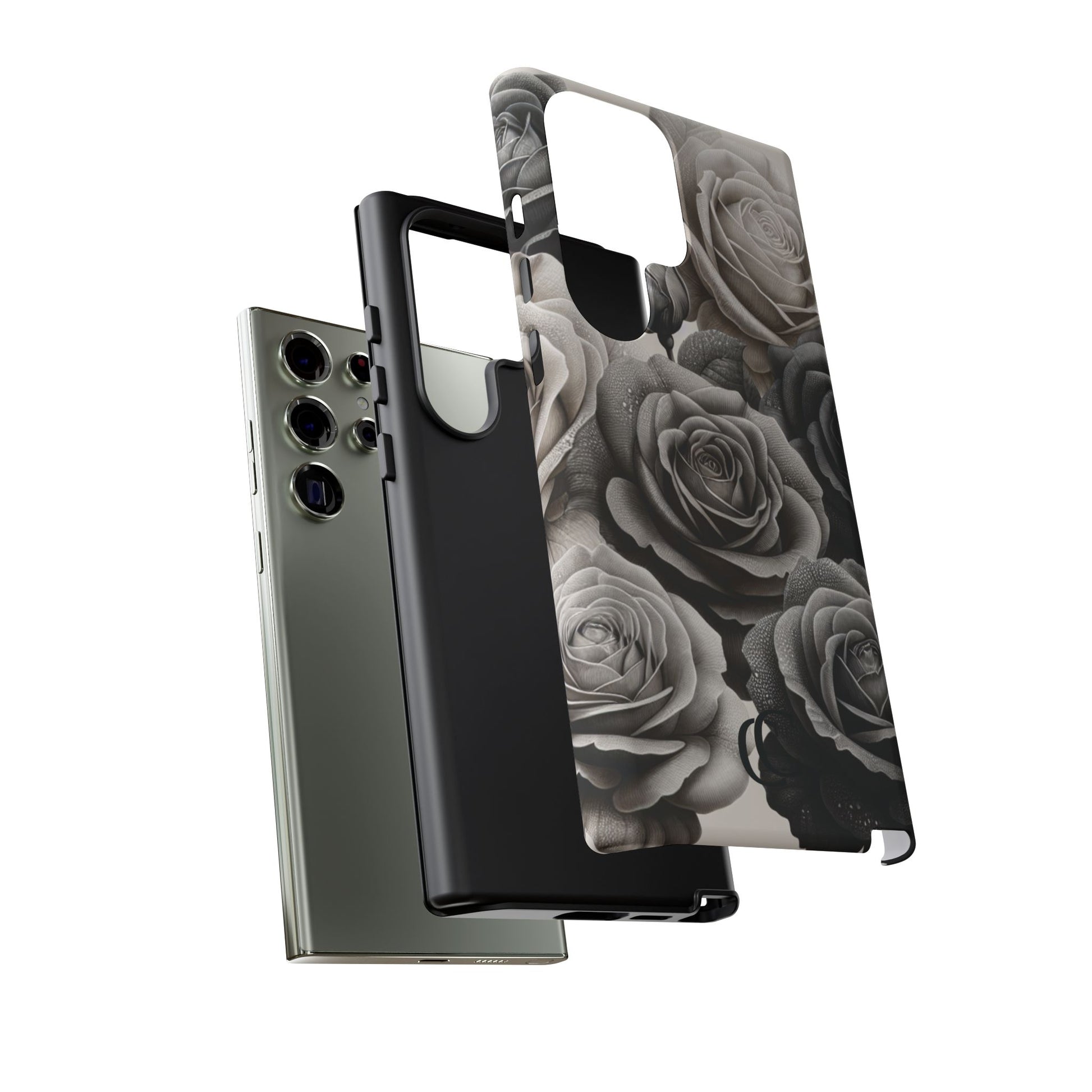Elegant Floral Phone Case | Tough Cases with Black and White Roses | Stylish Gift for Her, Samsung Case, Vintage Design
