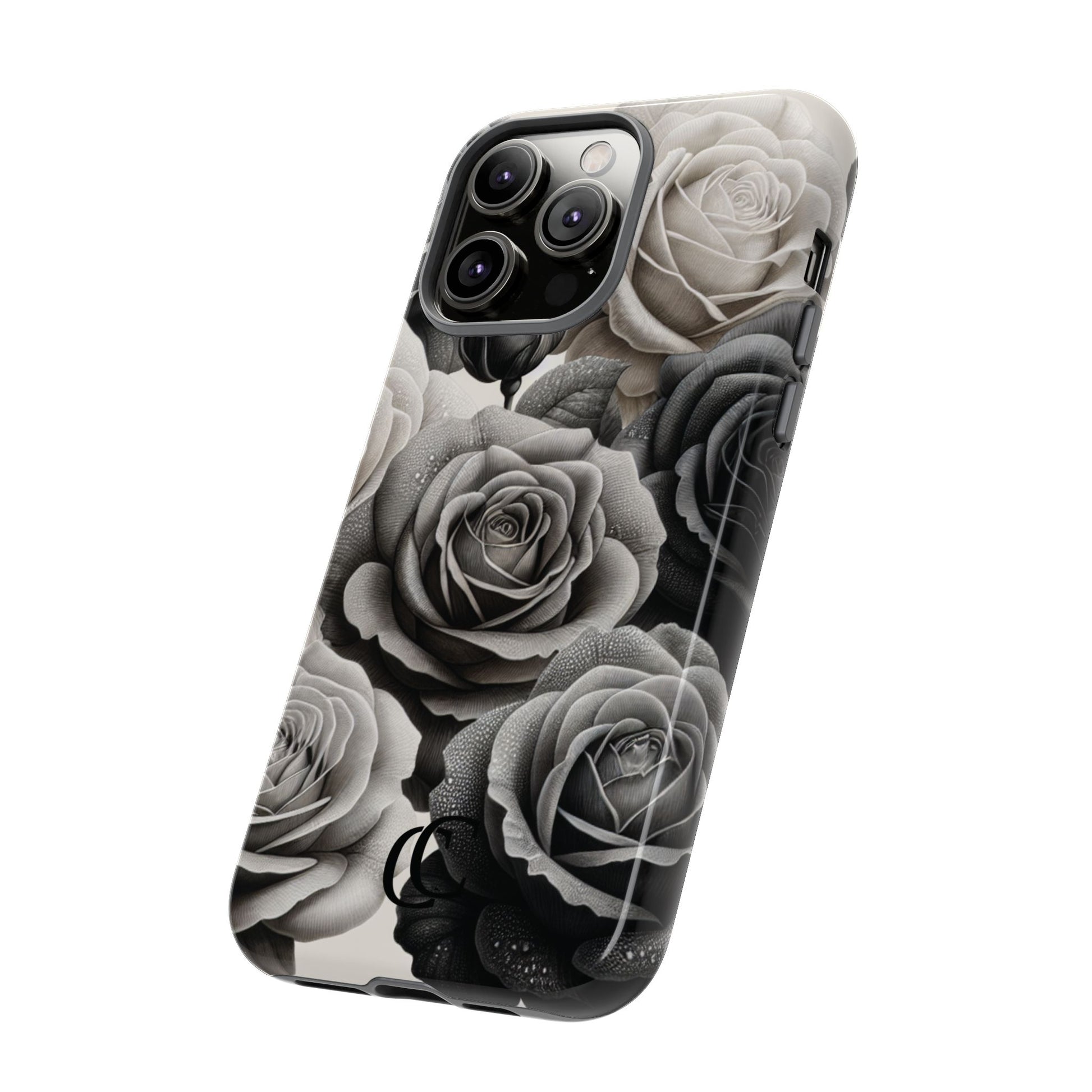 Elegant Floral Phone Case | Tough Cases with Black and White Roses | Stylish Gift for Her, iPhone Cover, Vintage Design