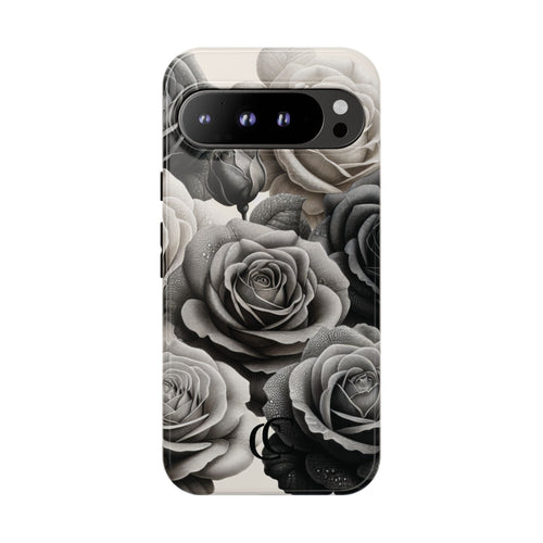 Elegant Floral Phone Case | Tough Cases with Black and White Roses | Stylish Gift for Her, Google Pixel Case, Vintage Design