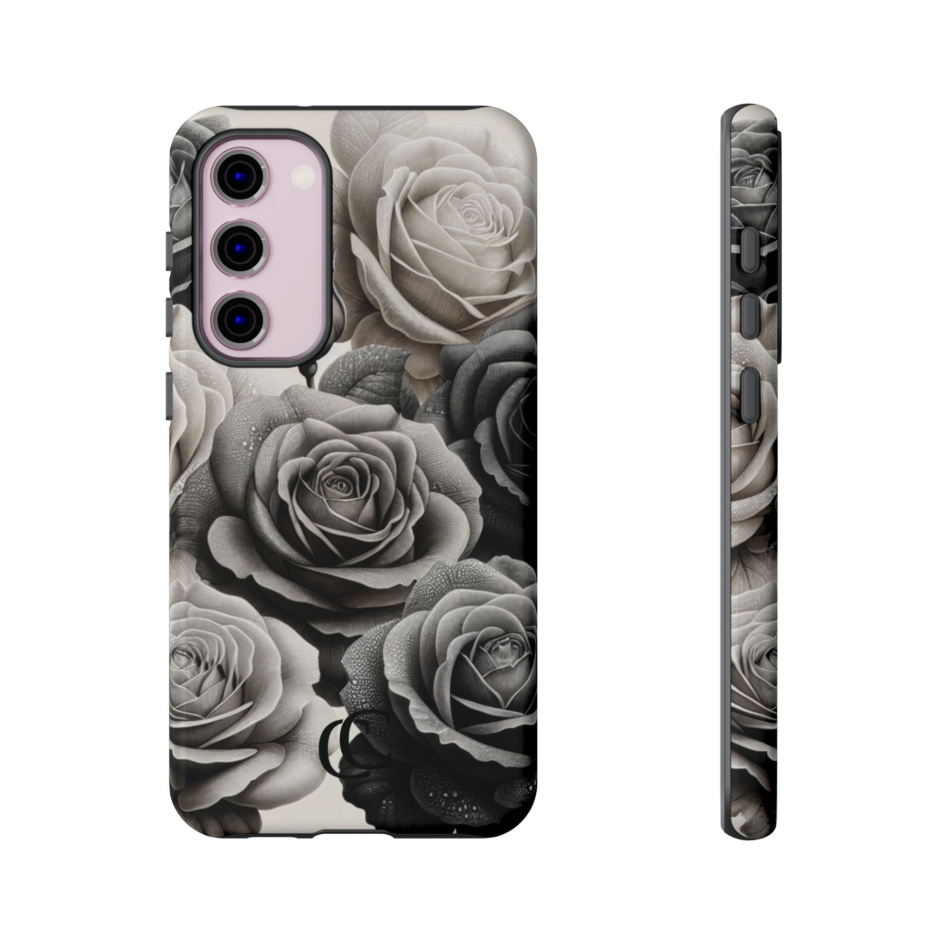 Elegant Floral Phone Case | Tough Cases with Black and White Roses | Stylish Gift for Her, Samsung Case, Vintage Design