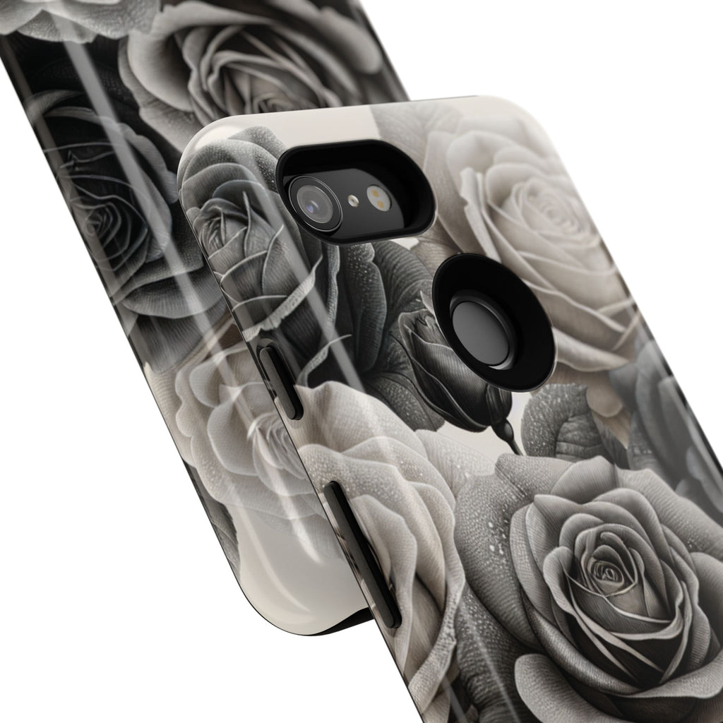 Elegant Floral Phone Case | Tough Cases with Black and White Roses | Stylish Gift for Her, Google Pixel Case, Vintage Design