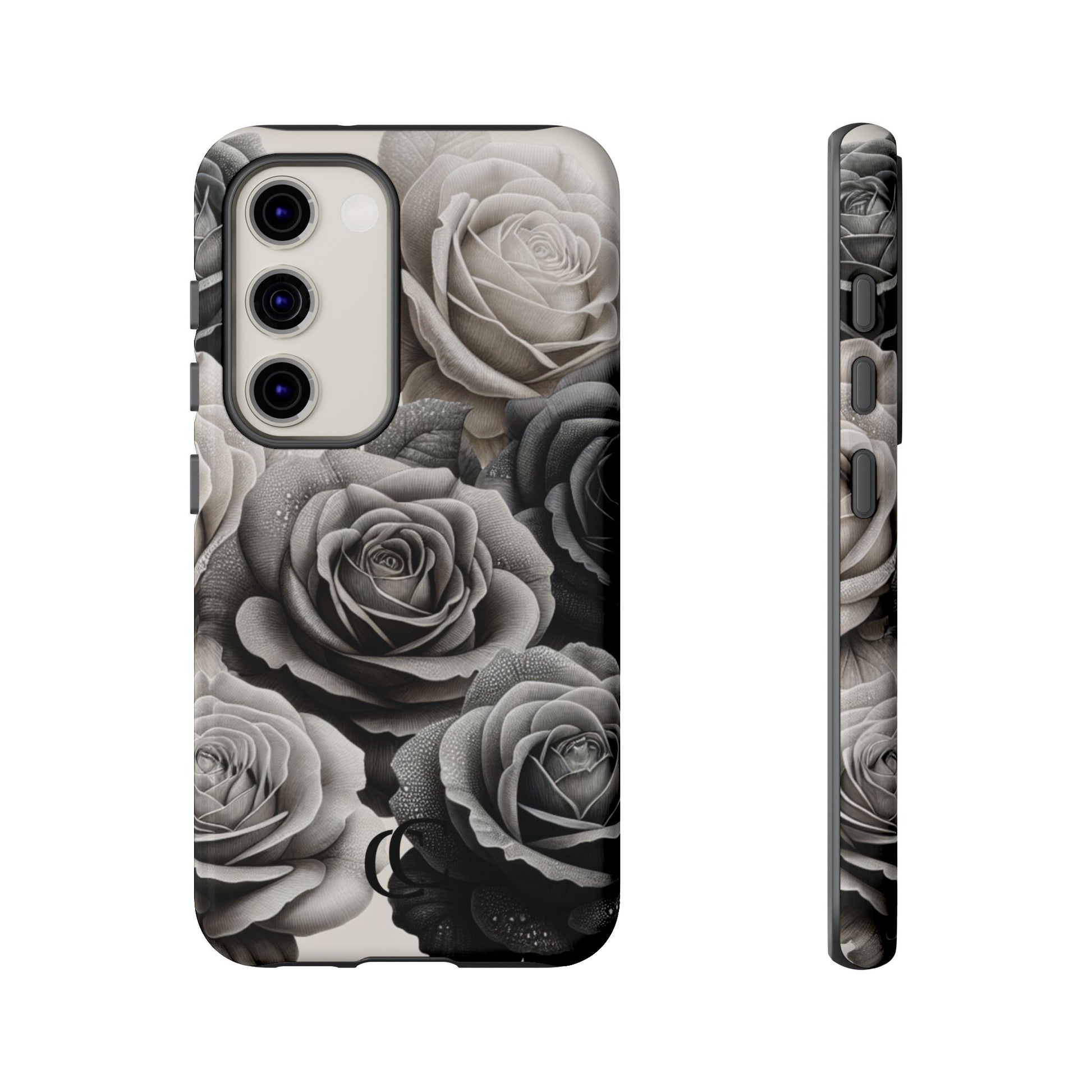 Elegant Floral Phone Case | Tough Cases with Black and White Roses | Stylish Gift for Her, Samsung Case, Vintage Design