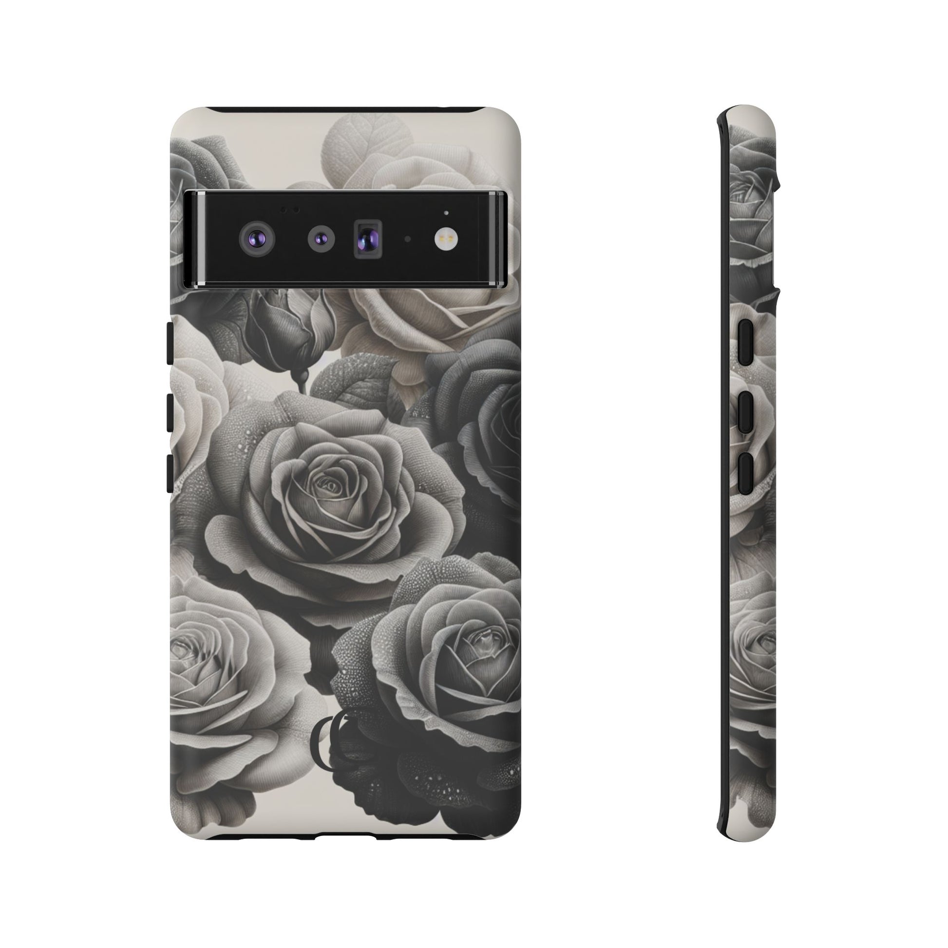Elegant Floral Phone Case | Tough Cases with Black and White Roses | Stylish Gift for Her, Google Pixel Case, Vintage Design