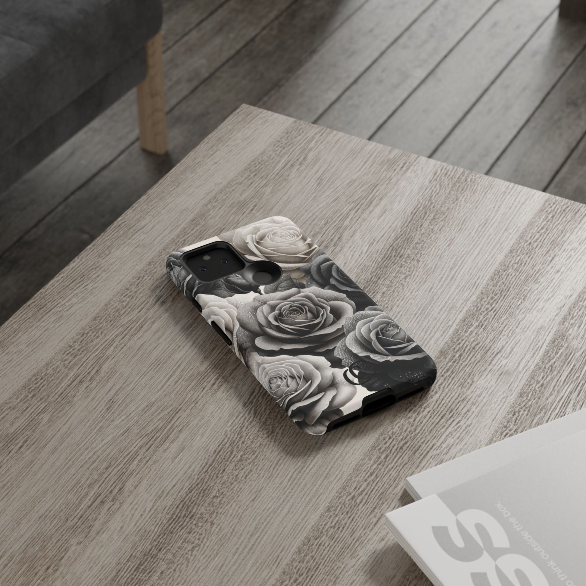 Elegant Floral Phone Case | Tough Cases with Black and White Roses | Stylish Gift for Her, Google Pixel Case, Vintage Design