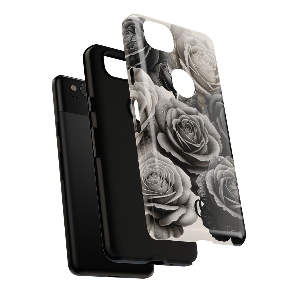 Elegant Floral Phone Case | Tough Cases with Black and White Roses | Stylish Gift for Her, Google Pixel Case, Vintage Design