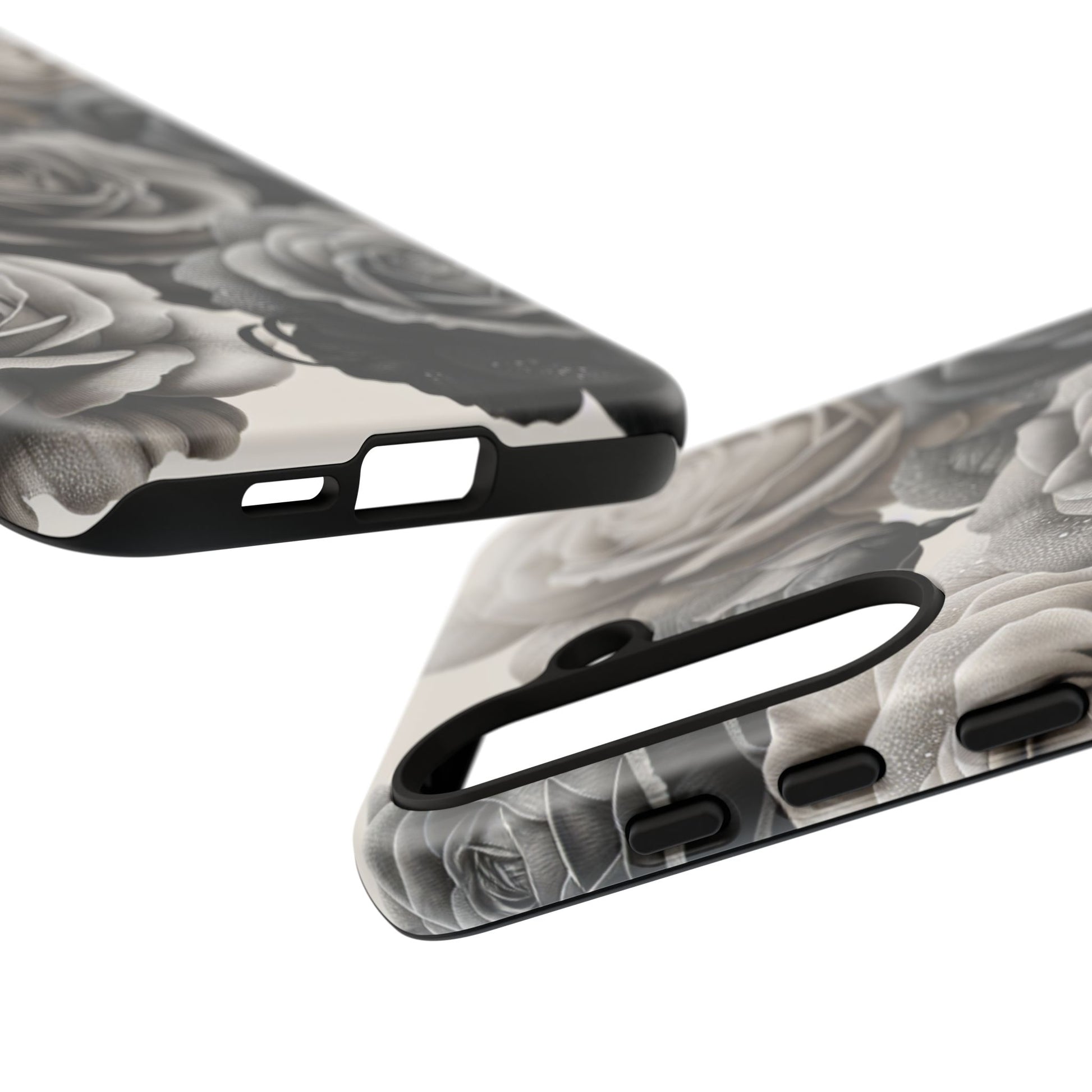 Elegant Floral Phone Case | Tough Cases with Black and White Roses | Stylish Gift for Her, Samsung Case, Vintage Design