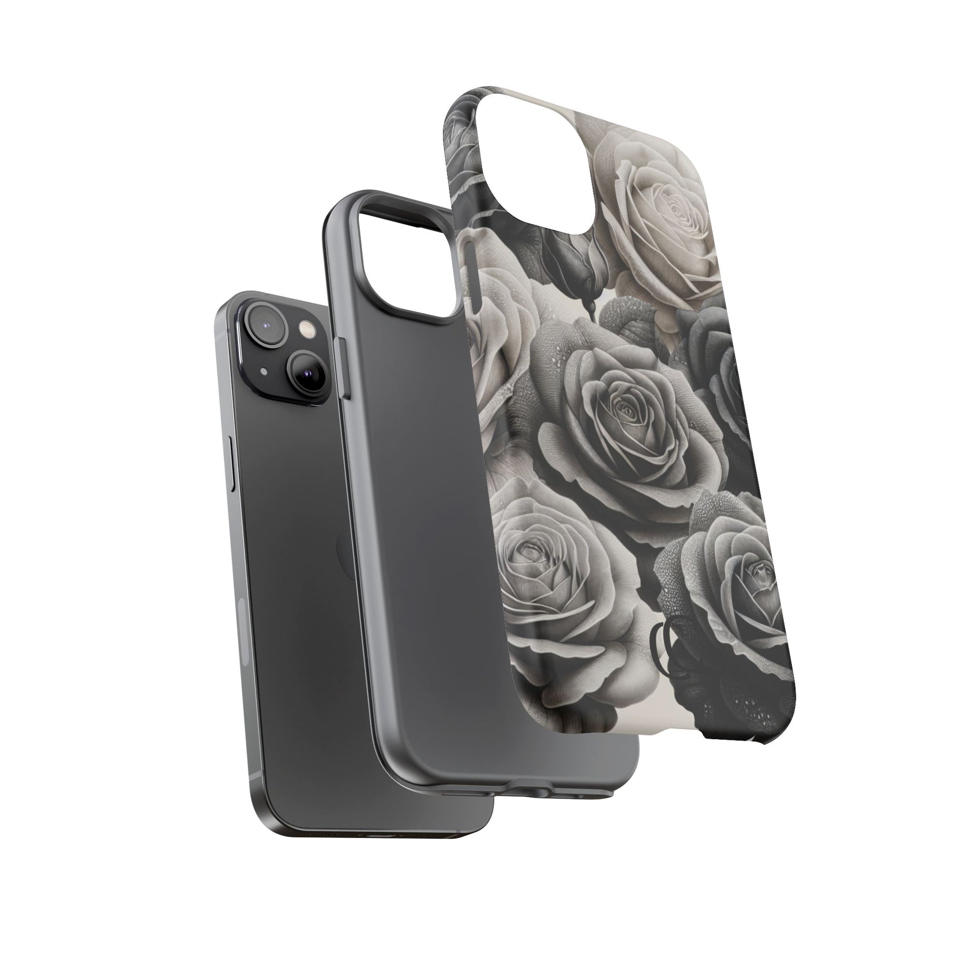 Elegant Floral Phone Case | Tough Cases with Black and White Roses | Stylish Gift for Her, iPhone Cover, Vintage Design