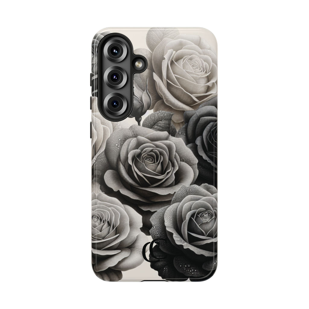 Elegant Floral Phone Case | Tough Cases with Black and White Roses | Stylish Gift for Her, Samsung Case, Vintage Design
