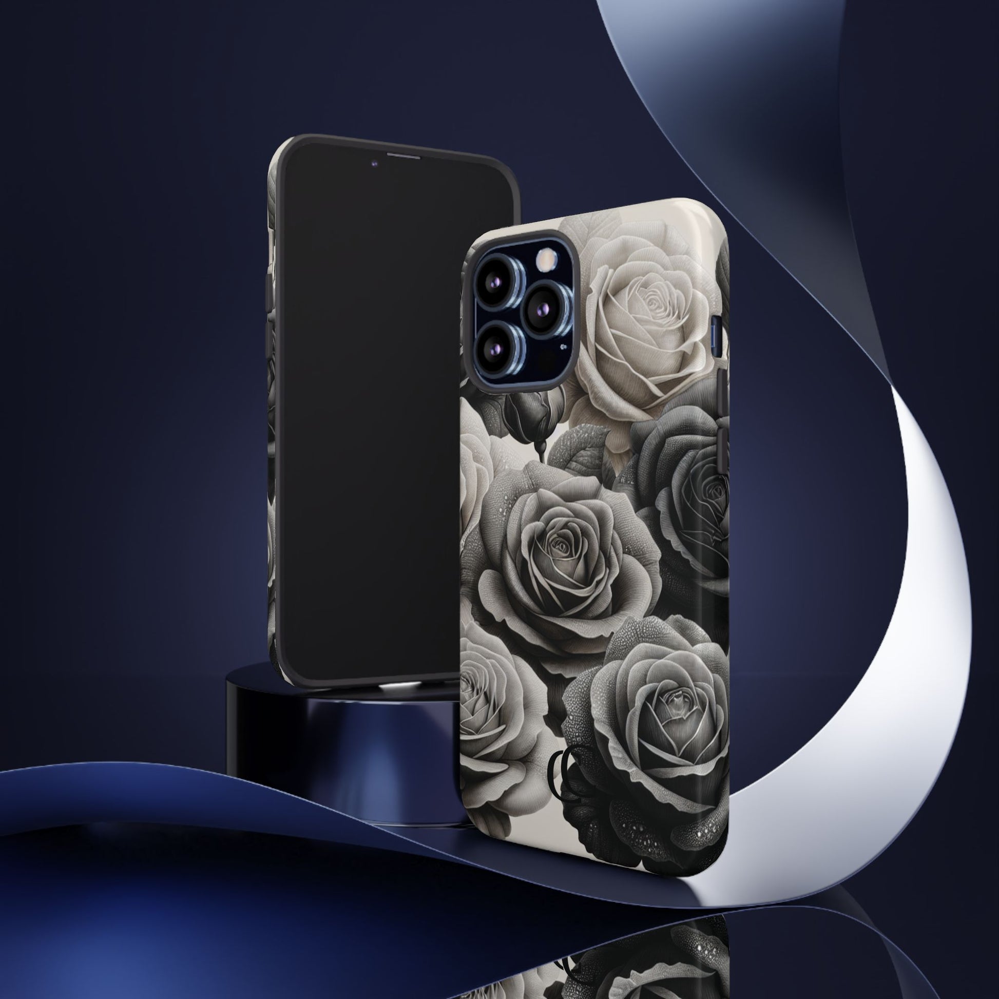 Elegant Floral Phone Case | Tough Cases with Black and White Roses | Stylish Gift for Her, iPhone Cover, Vintage Design