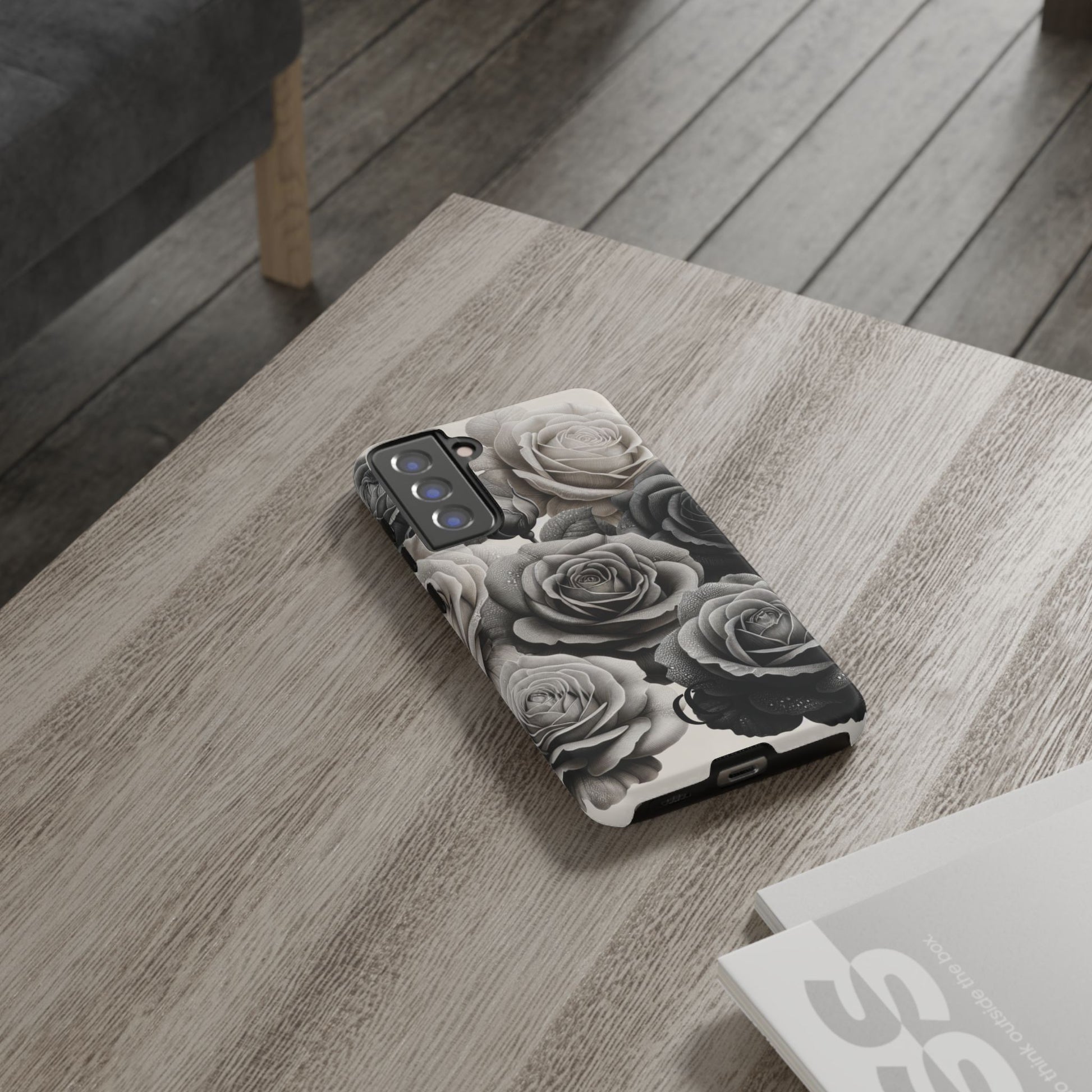 Elegant Floral Phone Case | Tough Cases with Black and White Roses | Stylish Gift for Her, Samsung Case, Vintage Design