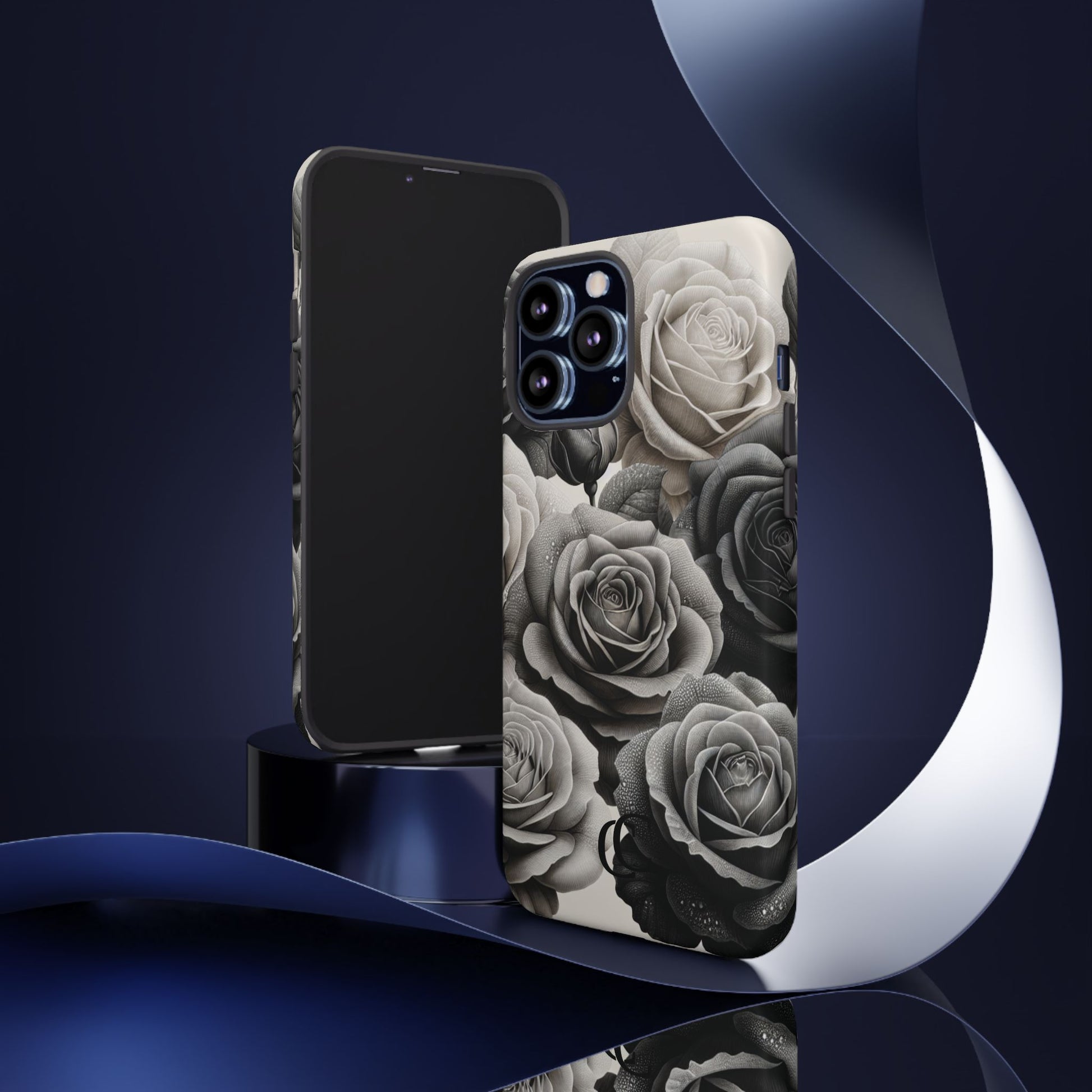 Elegant Floral Phone Case | Tough Cases with Black and White Roses | Stylish Gift for Her, iPhone Cover, Vintage Design