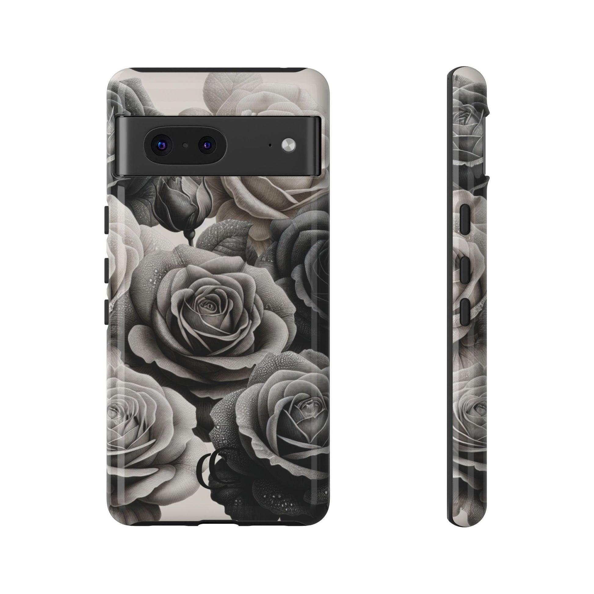 Elegant Floral Phone Case | Tough Cases with Black and White Roses | Stylish Gift for Her, Google Pixel Case, Vintage Design