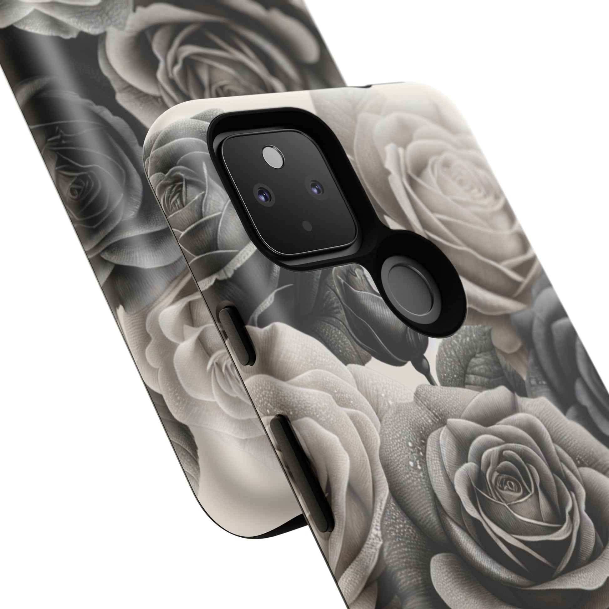 Elegant Floral Phone Case | Tough Cases with Black and White Roses | Stylish Gift for Her, Google Pixel Case, Vintage Design