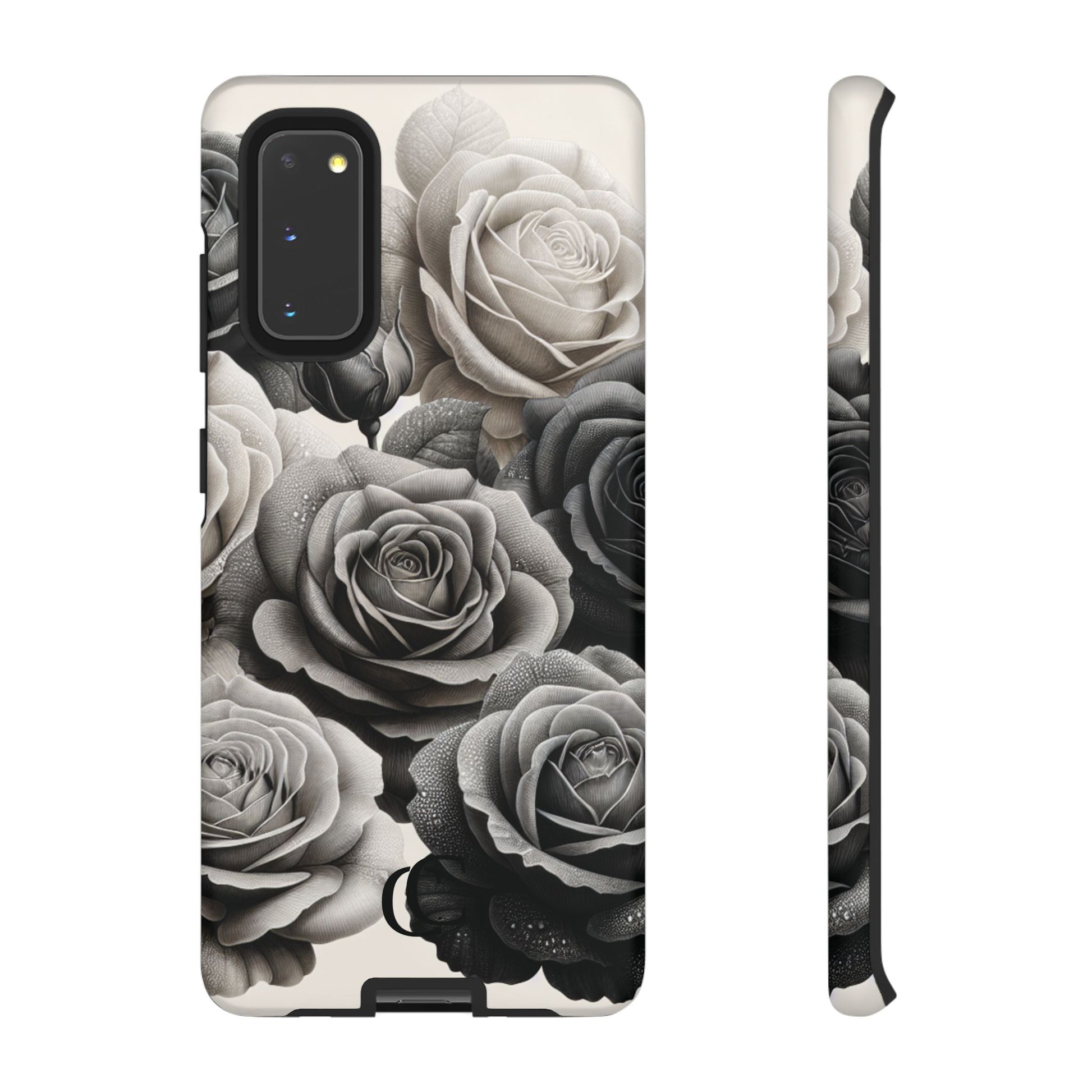 Elegant Floral Phone Case | Tough Cases with Black and White Roses | Stylish Gift for Her, Samsung Case, Vintage Design
