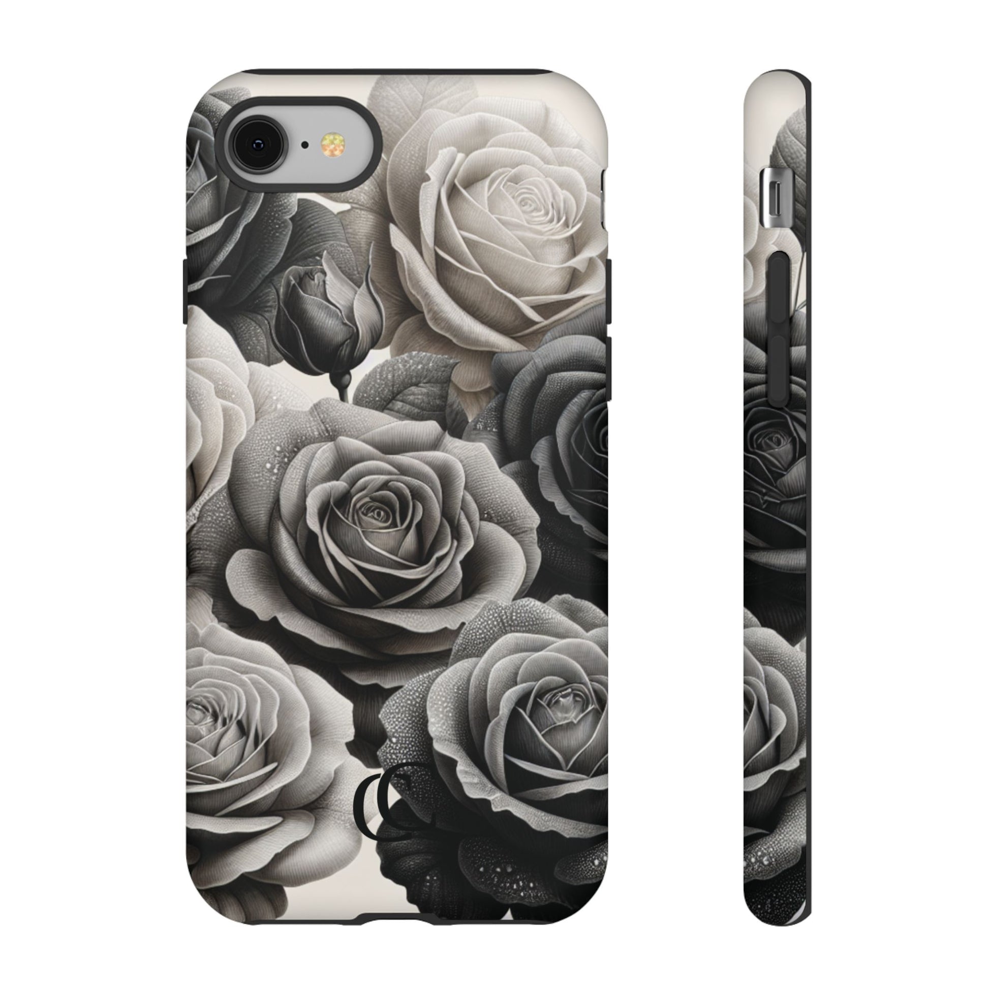 Elegant Floral Phone Case | Tough Cases with Black and White Roses | Stylish Gift for Her, iPhone Cover, Vintage Design