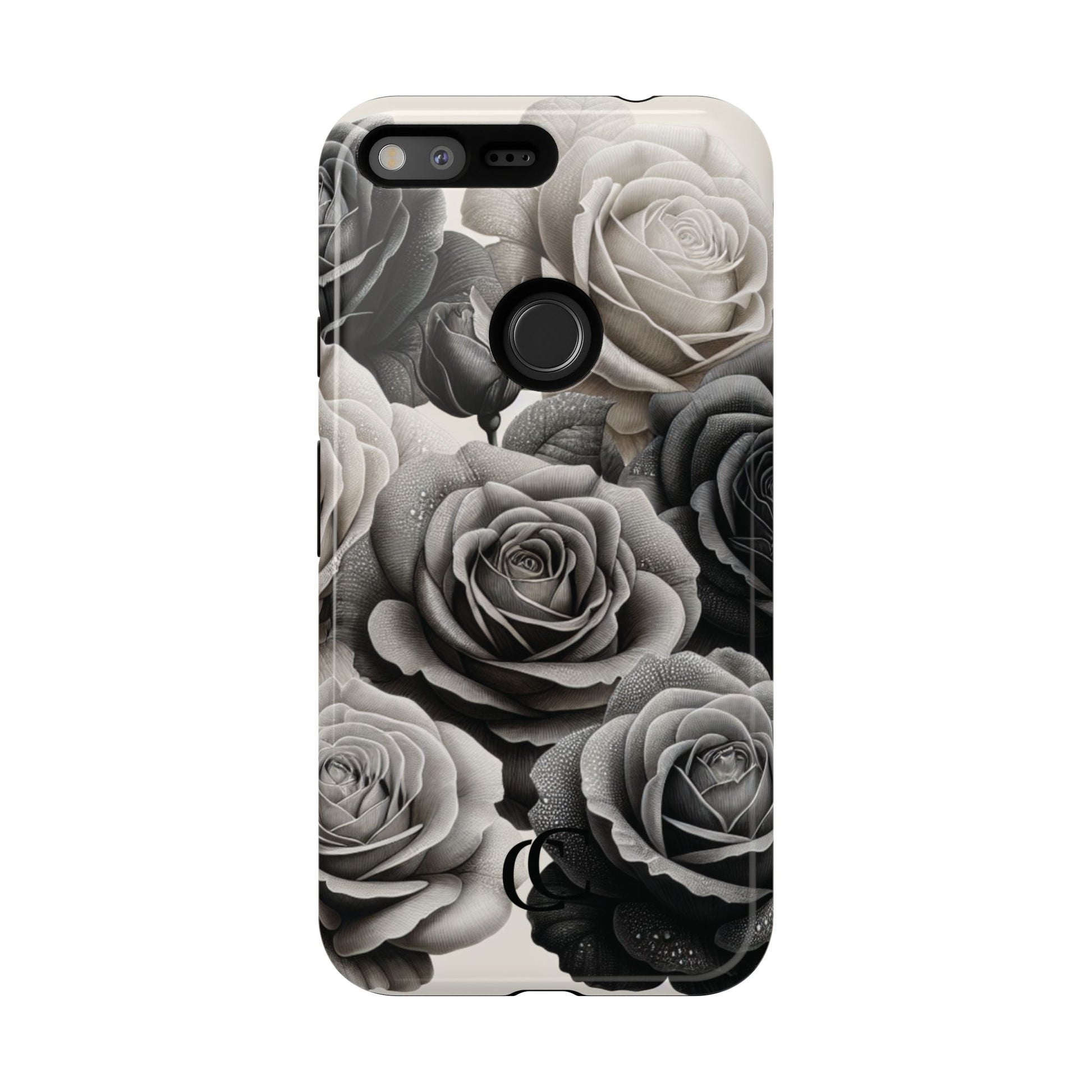 Elegant Floral Phone Case | Tough Cases with Black and White Roses | Stylish Gift for Her, Google Pixel Case, Vintage Design