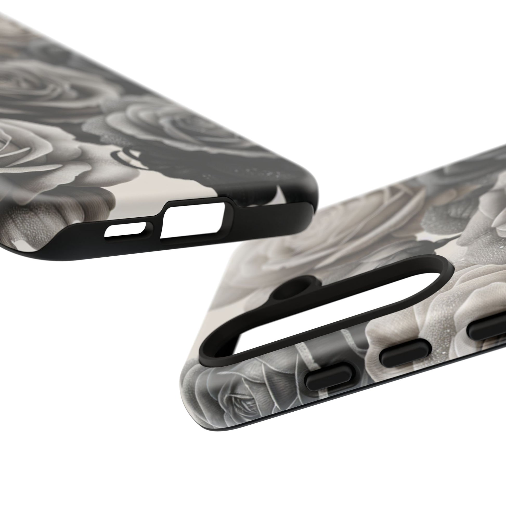 Elegant Floral Phone Case | Tough Cases with Black and White Roses | Stylish Gift for Her, Samsung Case, Vintage Design