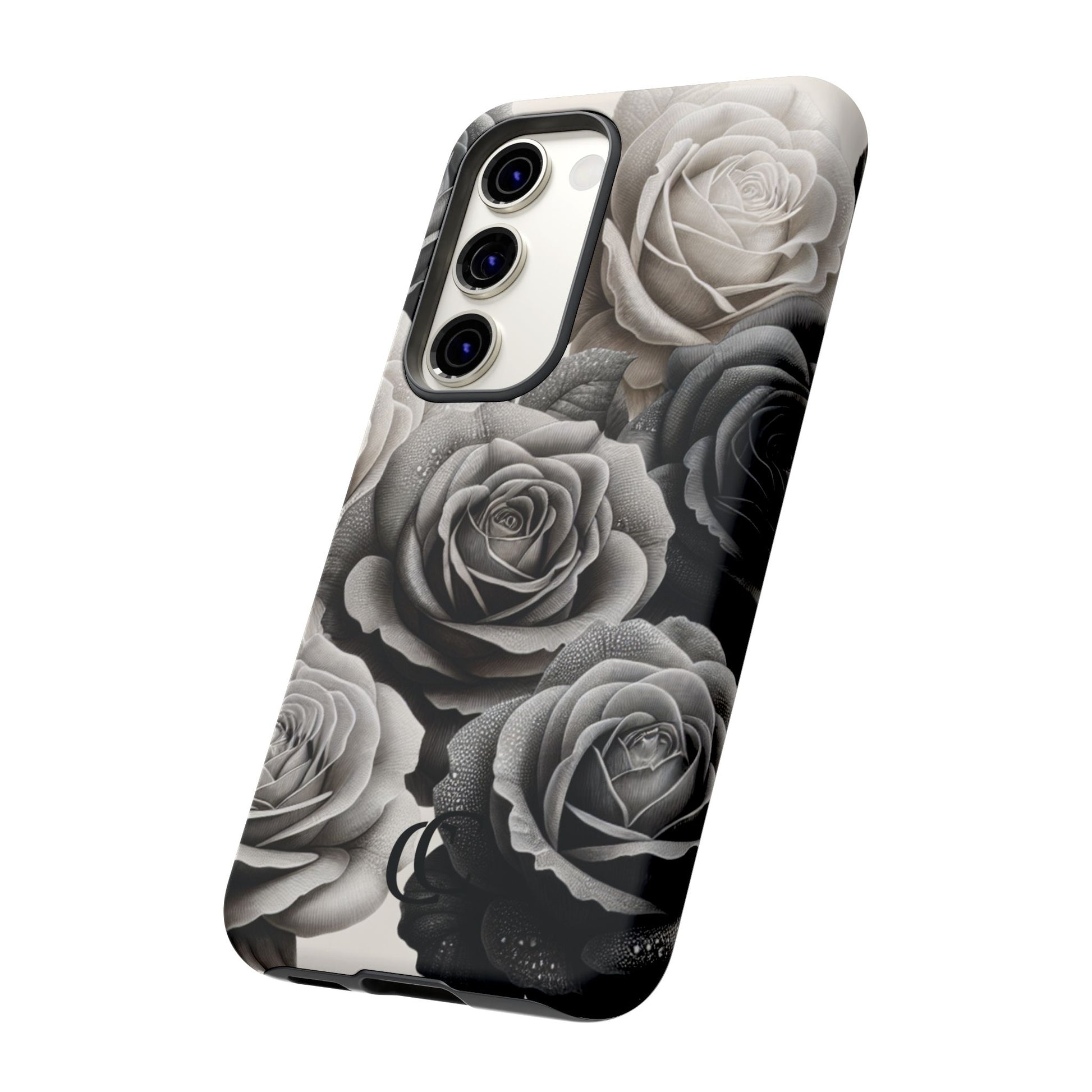 Elegant Floral Phone Case | Tough Cases with Black and White Roses | Stylish Gift for Her, Samsung Case, Vintage Design