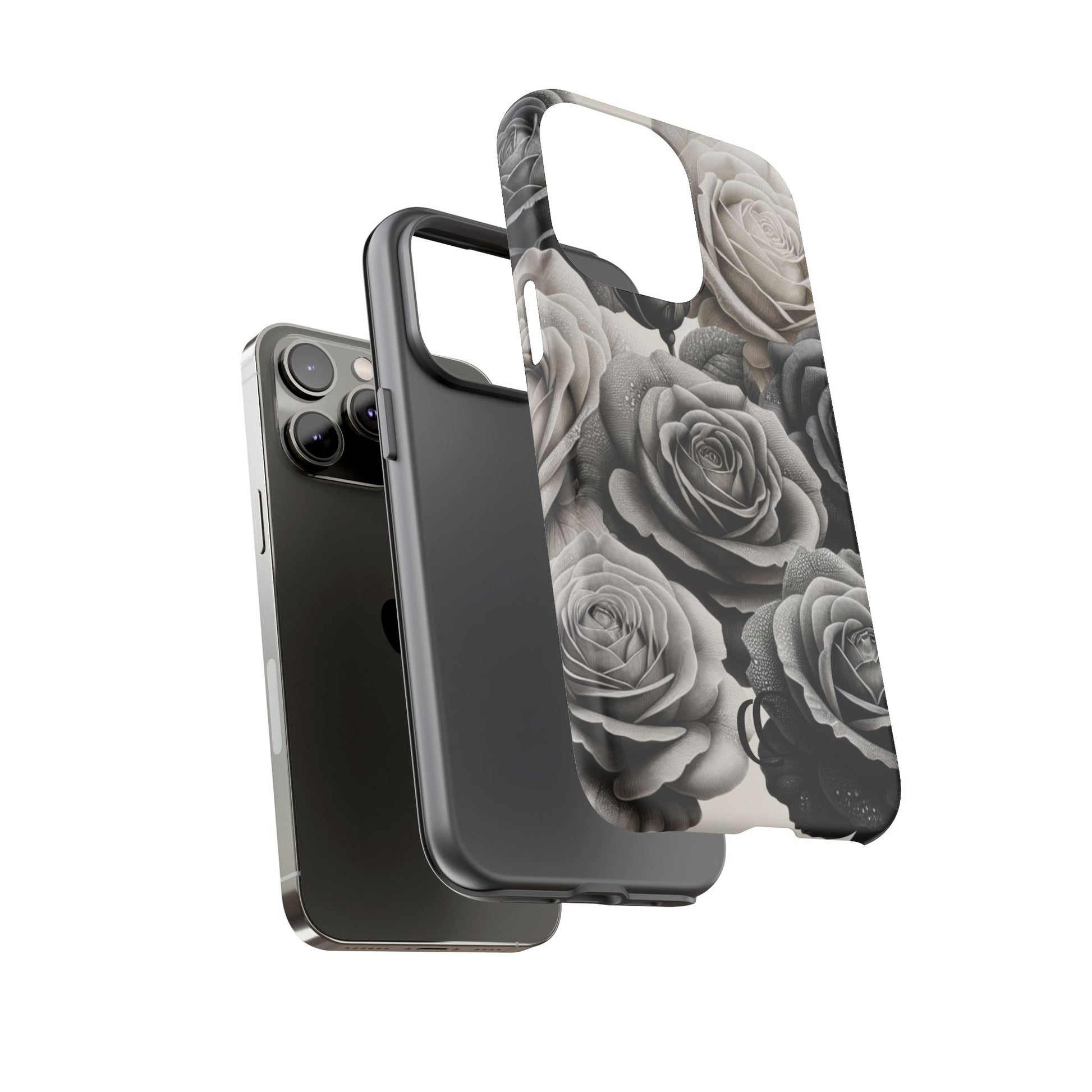 Elegant Floral Phone Case | Tough Cases with Black and White Roses | Stylish Gift for Her, iPhone Cover, Vintage Design