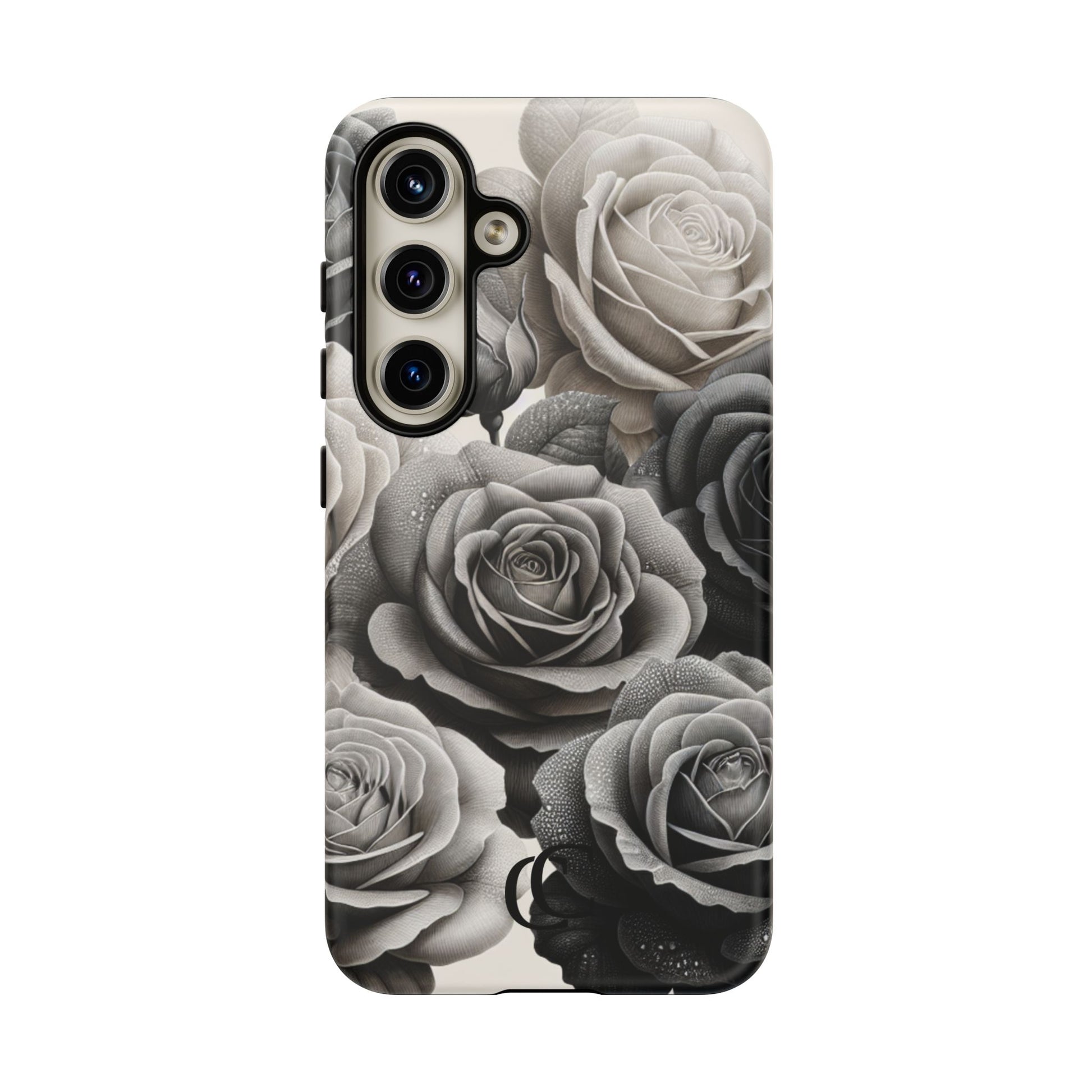 Elegant Floral Phone Case | Tough Cases with Black and White Roses | Stylish Gift for Her, Samsung Case, Vintage Design