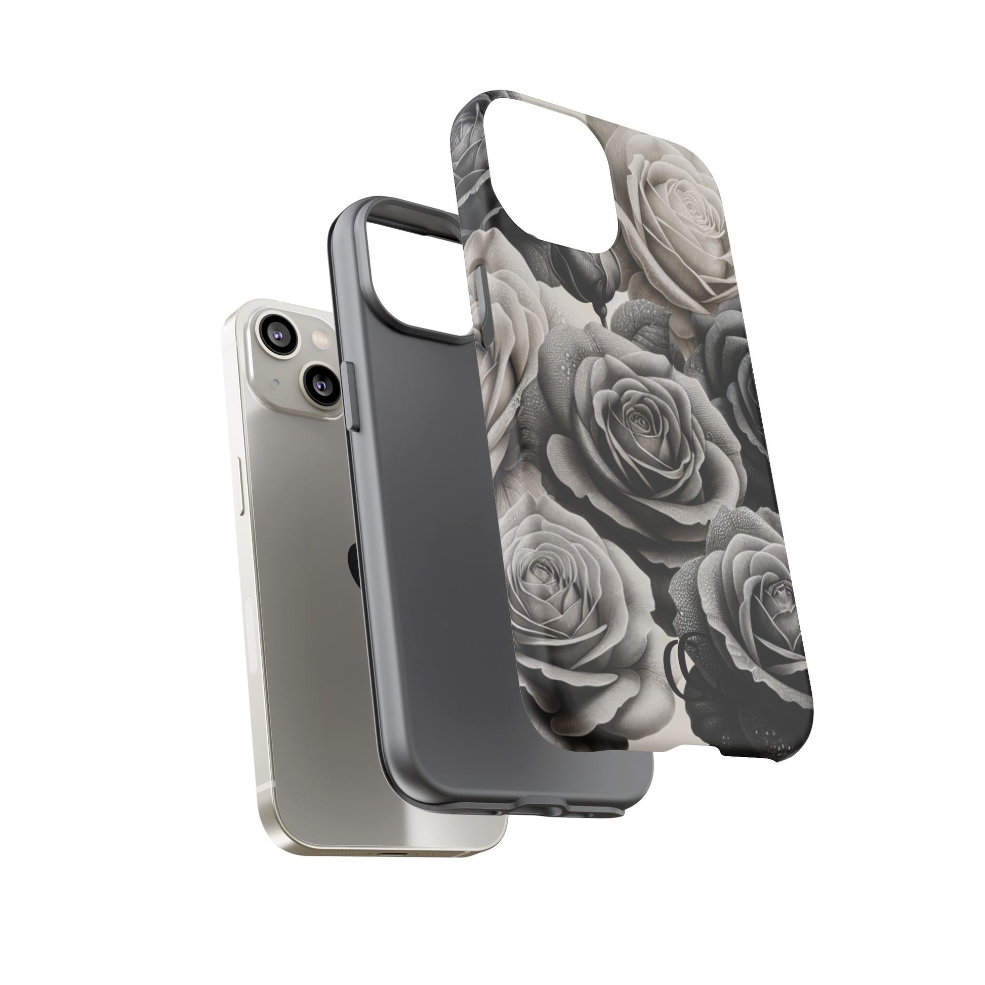 Elegant Floral Phone Case | Tough Cases with Black and White Roses | Stylish Gift for Her, iPhone Cover, Vintage Design