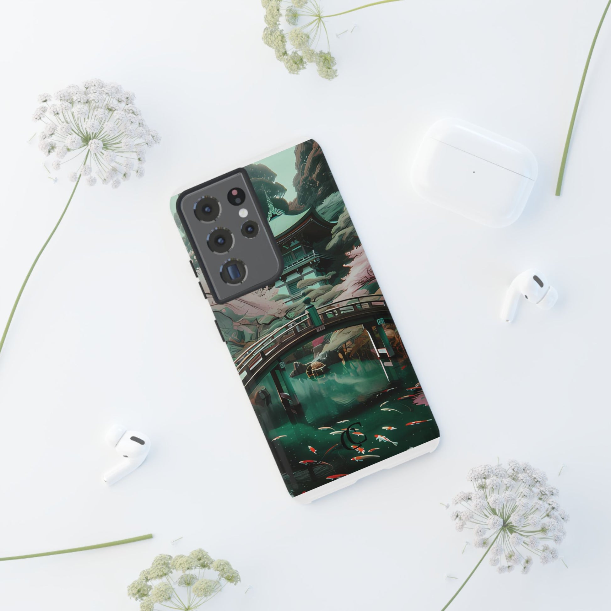 Nature-Inspired Phone Case, Aesthetic Phone Cover, Floral Case, Koi Pond Design, Gift for Nature Lovers