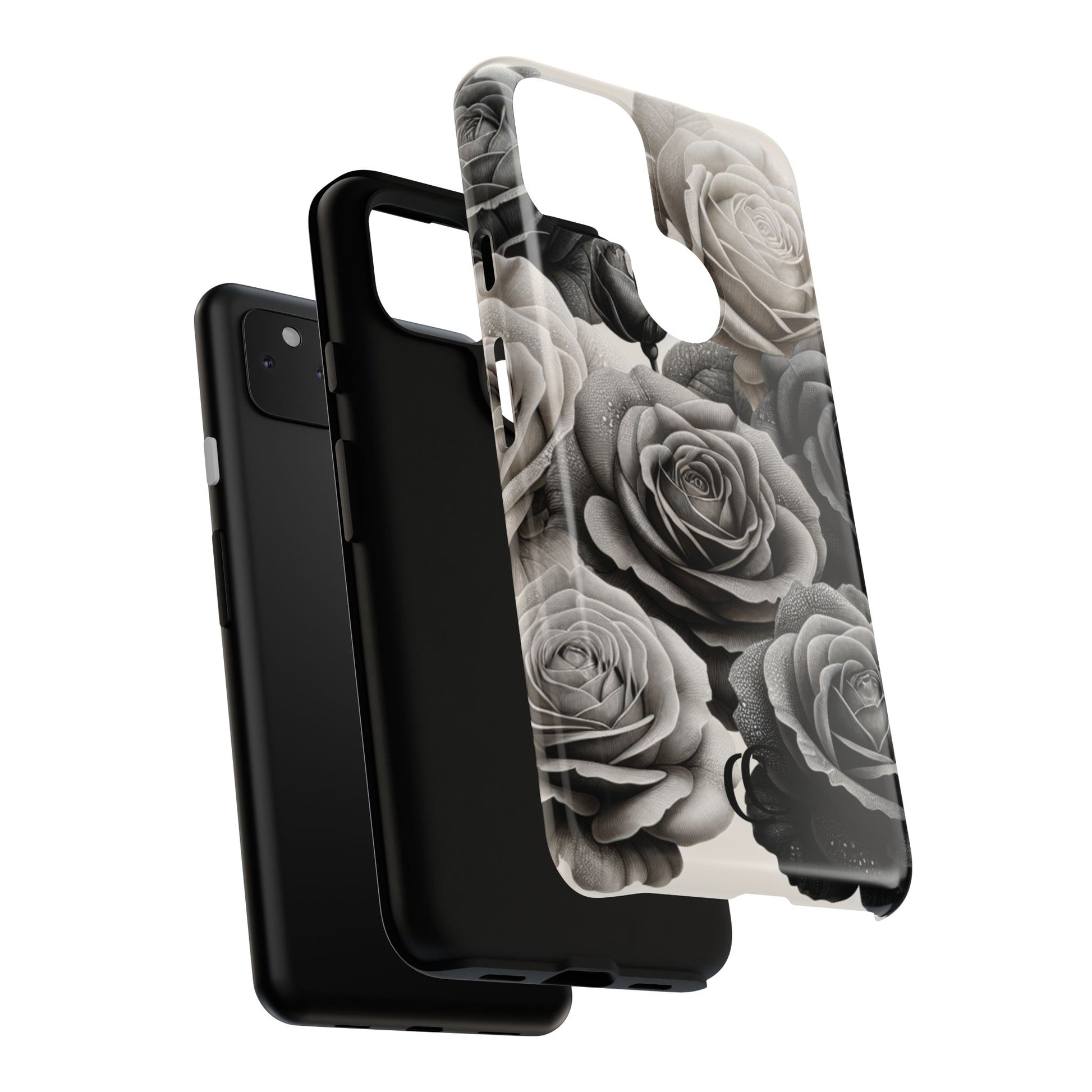 Elegant Floral Phone Case | Tough Cases with Black and White Roses | Stylish Gift for Her, Google Pixel Case, Vintage Design