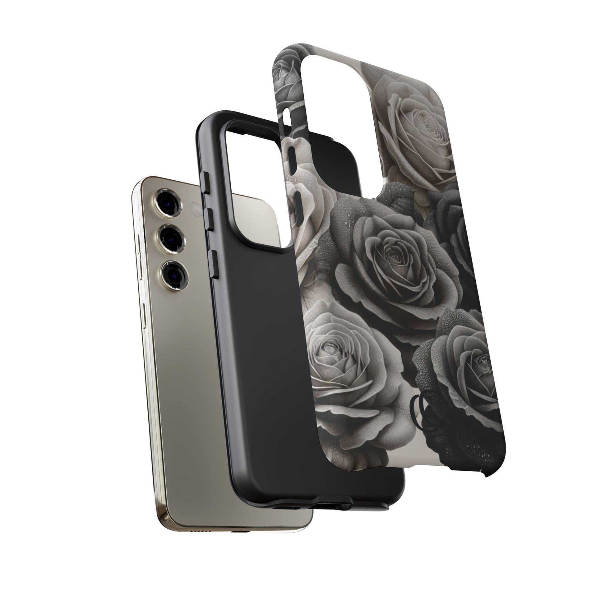 Elegant Floral Phone Case | Tough Cases with Black and White Roses | Stylish Gift for Her, Samsung Case, Vintage Design