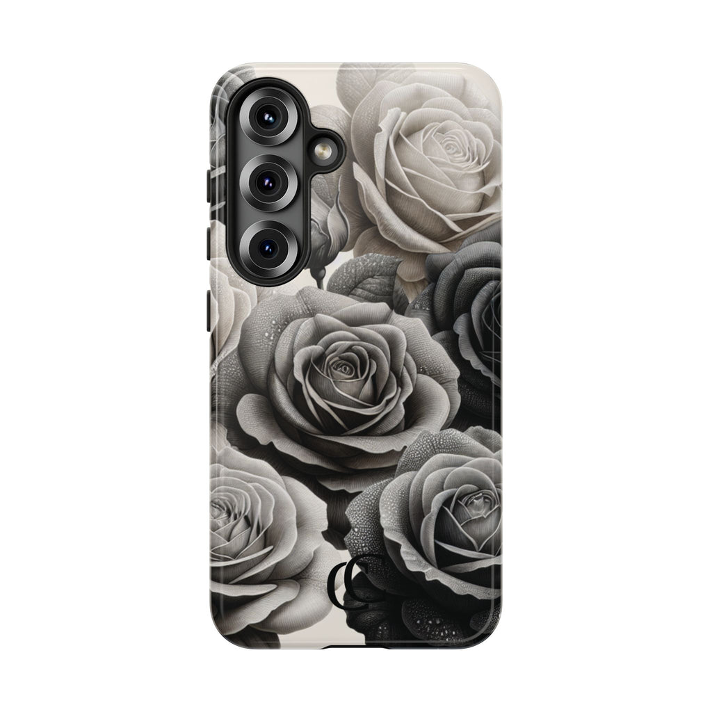 Elegant Floral Phone Case | Tough Cases with Black and White Roses | Stylish Gift for Her, Samsung Case, Vintage Design