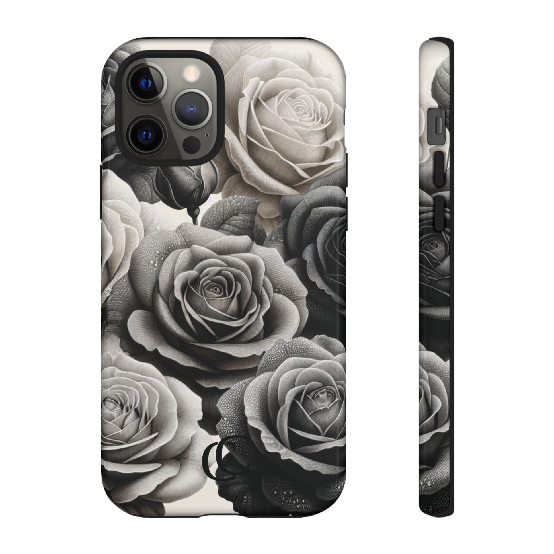 Elegant Floral Phone Case | Tough Cases with Black and White Roses | Stylish Gift for Her, iPhone Cover, Vintage Design