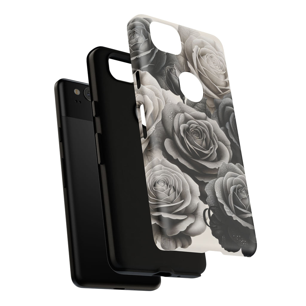 Elegant Floral Phone Case | Tough Cases with Black and White Roses | Stylish Gift for Her, Google Pixel Case, Vintage Design