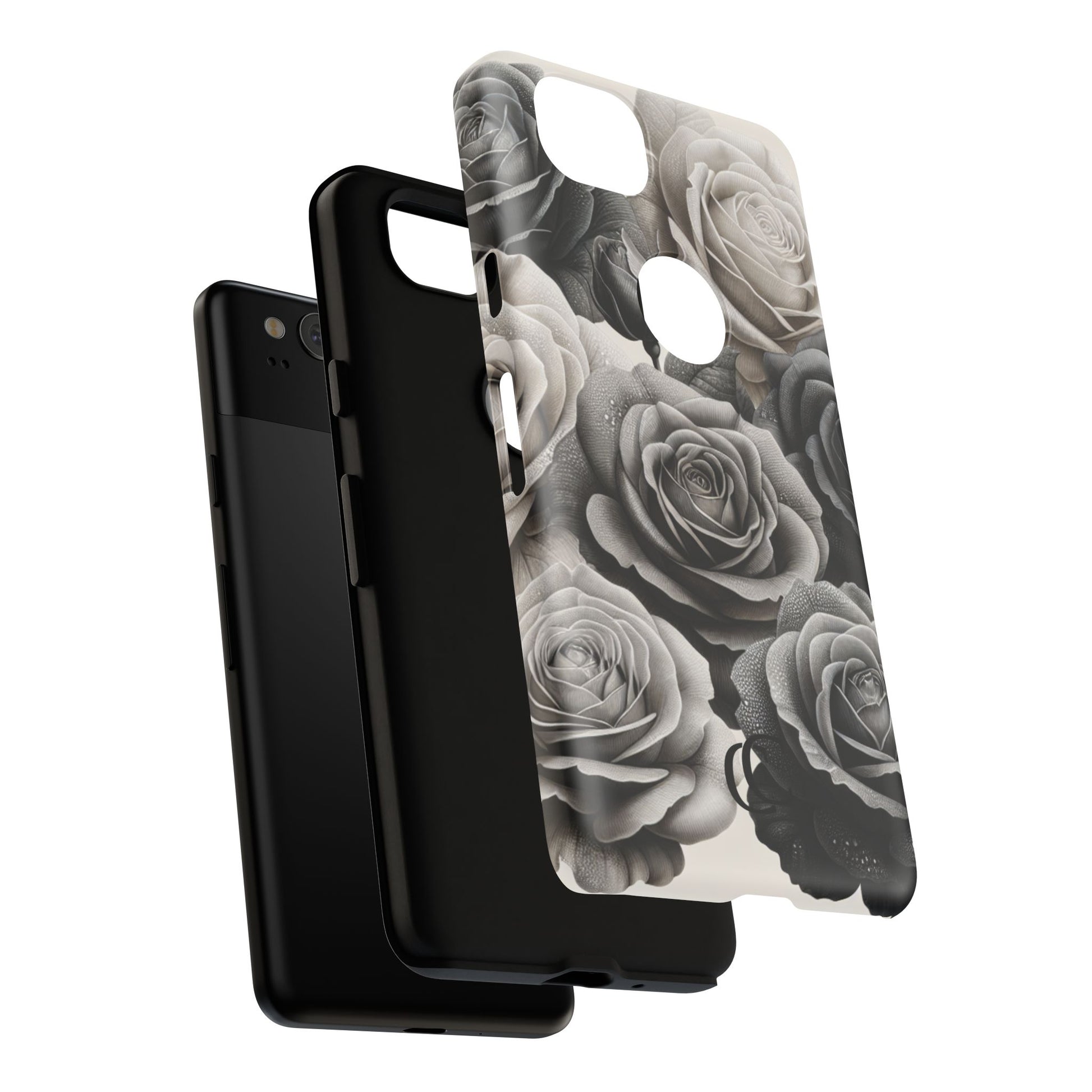 Elegant Floral Phone Case | Tough Cases with Black and White Roses | Stylish Gift for Her, Google Pixel Case, Vintage Design