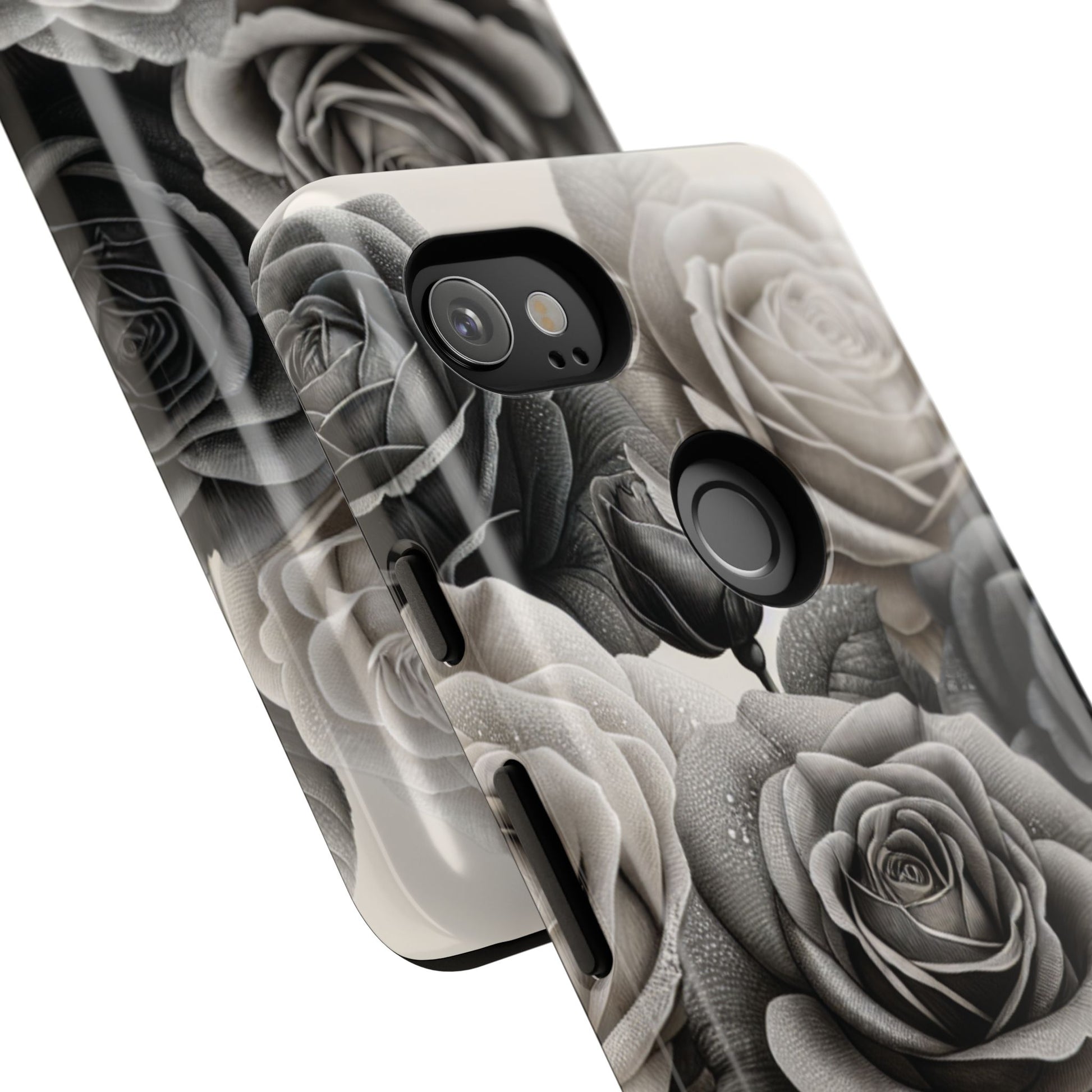 Elegant Floral Phone Case | Tough Cases with Black and White Roses | Stylish Gift for Her, Google Pixel Case, Vintage Design