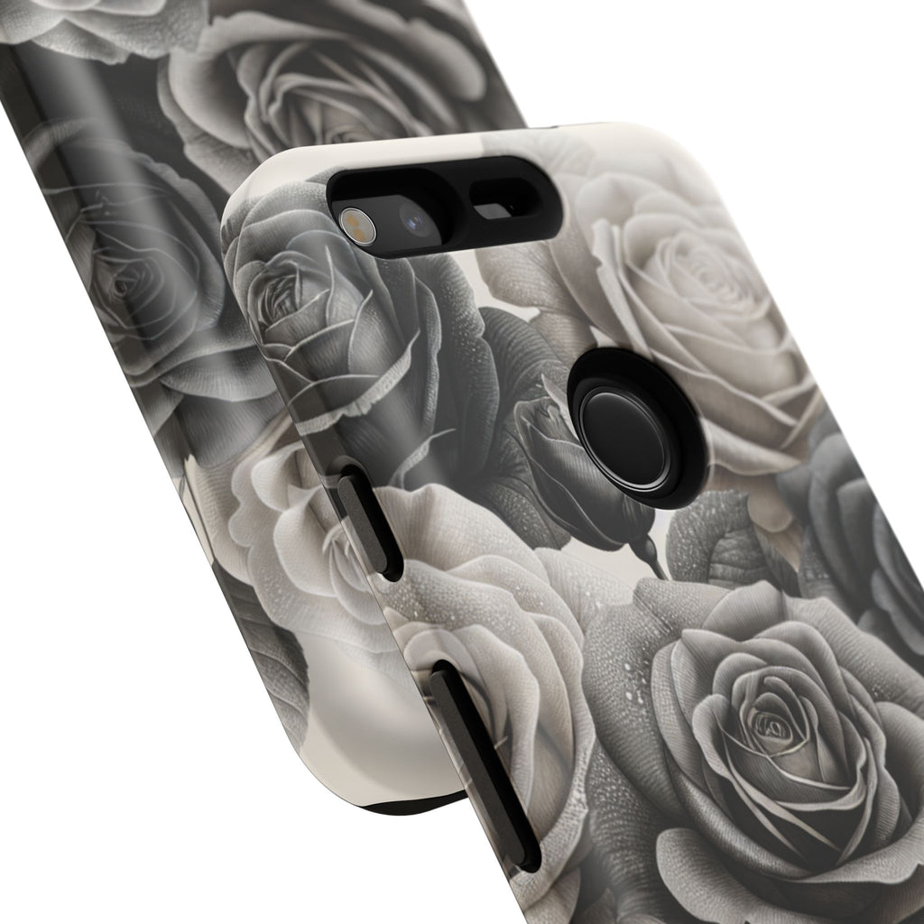 Elegant Floral Phone Case | Tough Cases with Black and White Roses | Stylish Gift for Her, Google Pixel Case, Vintage Design