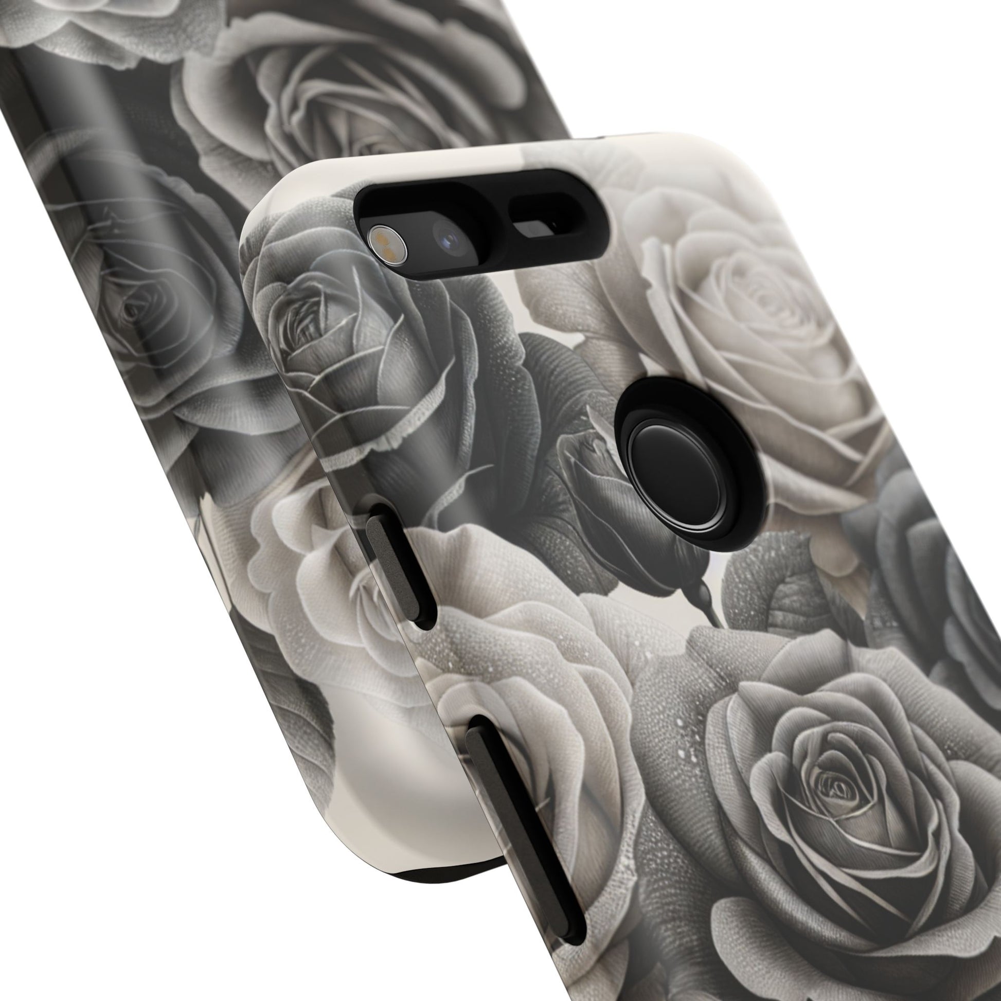 Elegant Floral Phone Case | Tough Cases with Black and White Roses | Stylish Gift for Her, Google Pixel Case, Vintage Design