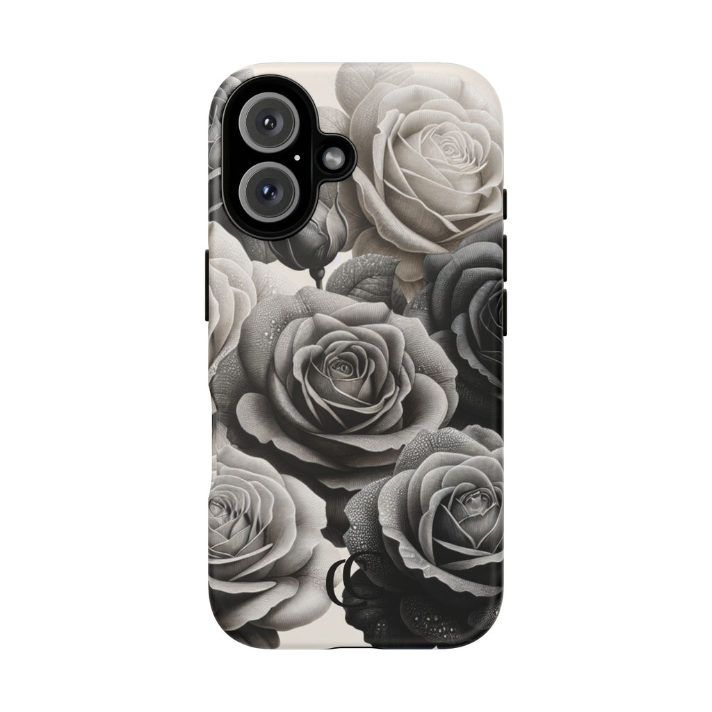 Elegant Floral Phone Case | Tough Cases with Black and White Roses | Stylish Gift for Her, iPhone Cover, Vintage Design